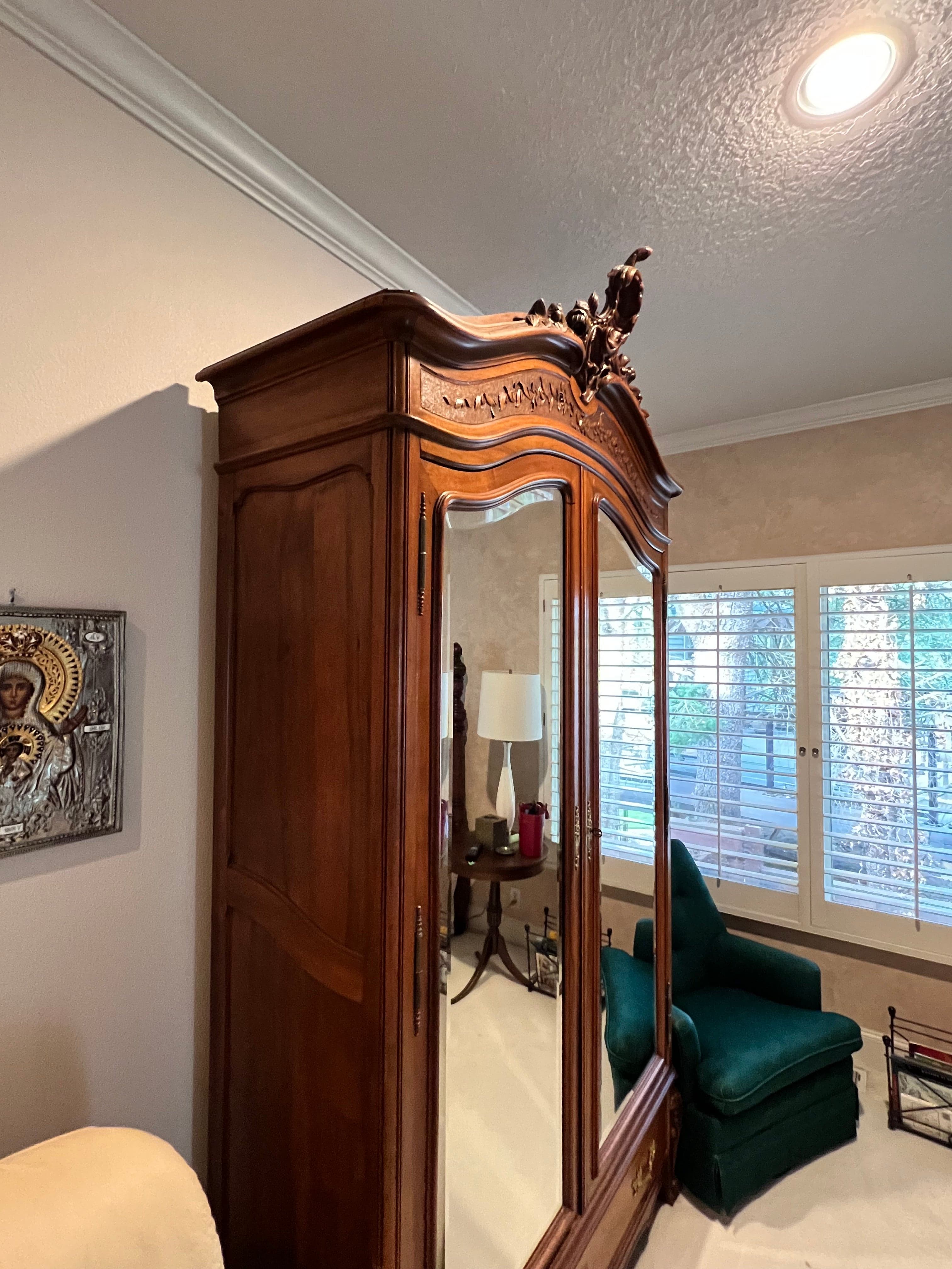 Antique Carved Double Door Armoire w Beveled Mirrors circa 1890 PD138-20 - Thumbnail 5