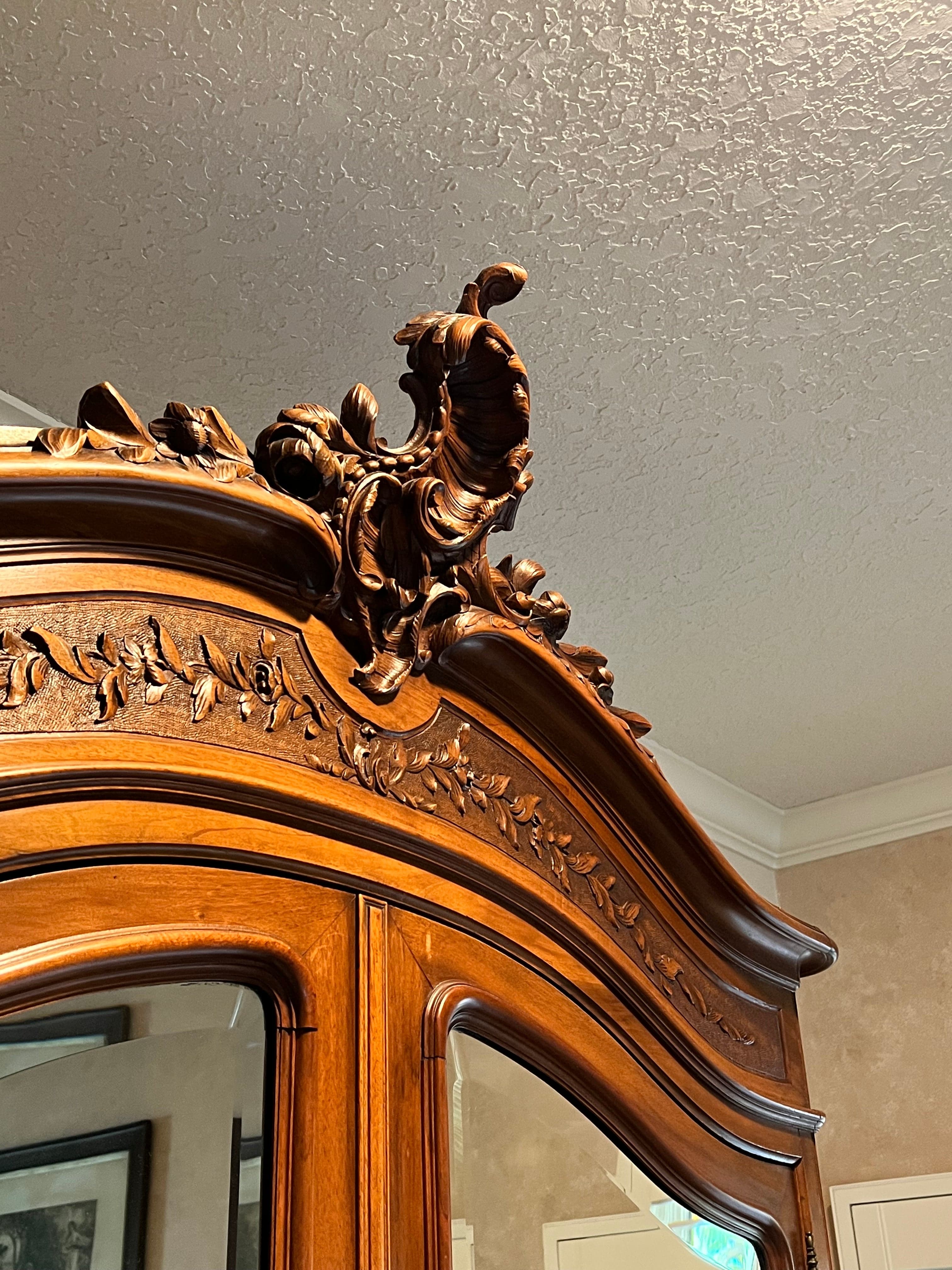 Antique Carved Double Door Armoire w Beveled Mirrors circa 1890 PD138-20 - Thumbnail 6