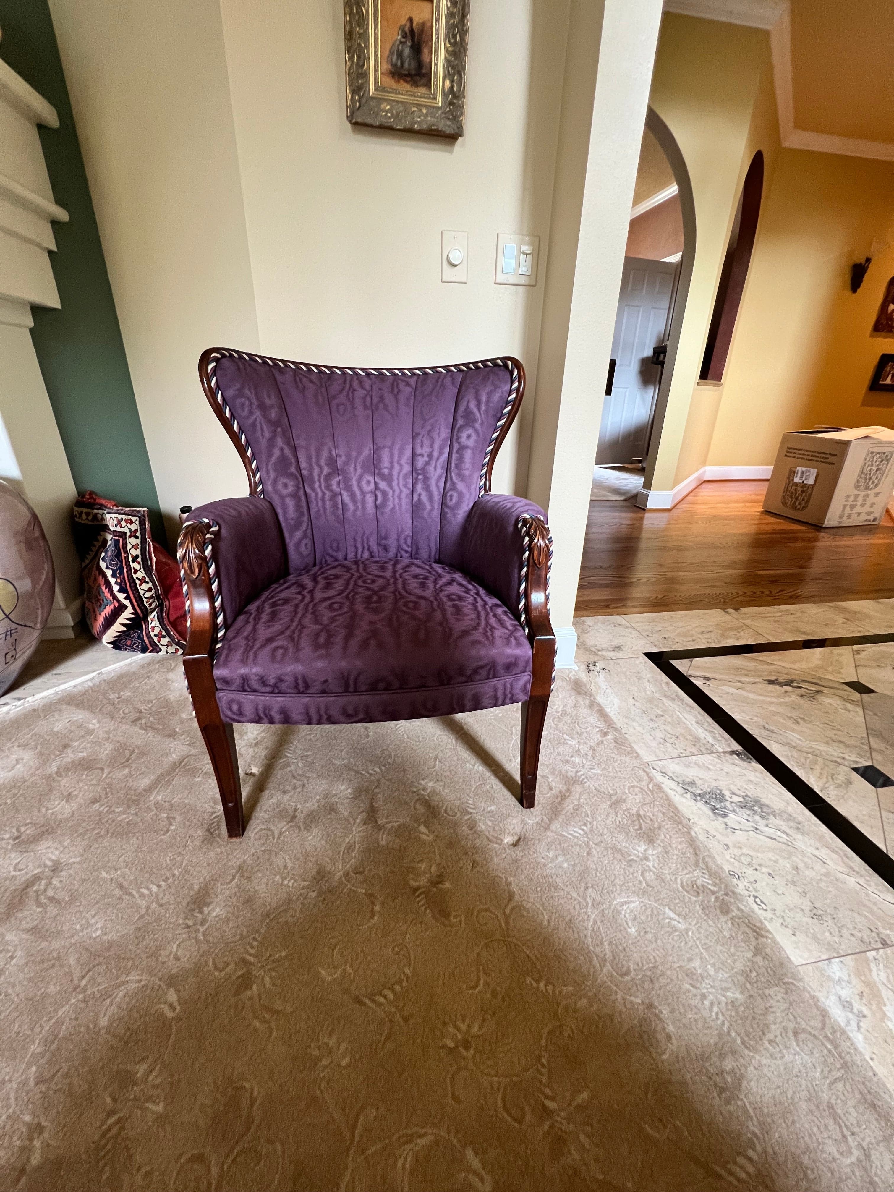 Channel Back Accent Butterfly Chair Purple Plum Moire Silk Taffeta PD138-17 - Thumbnail 2