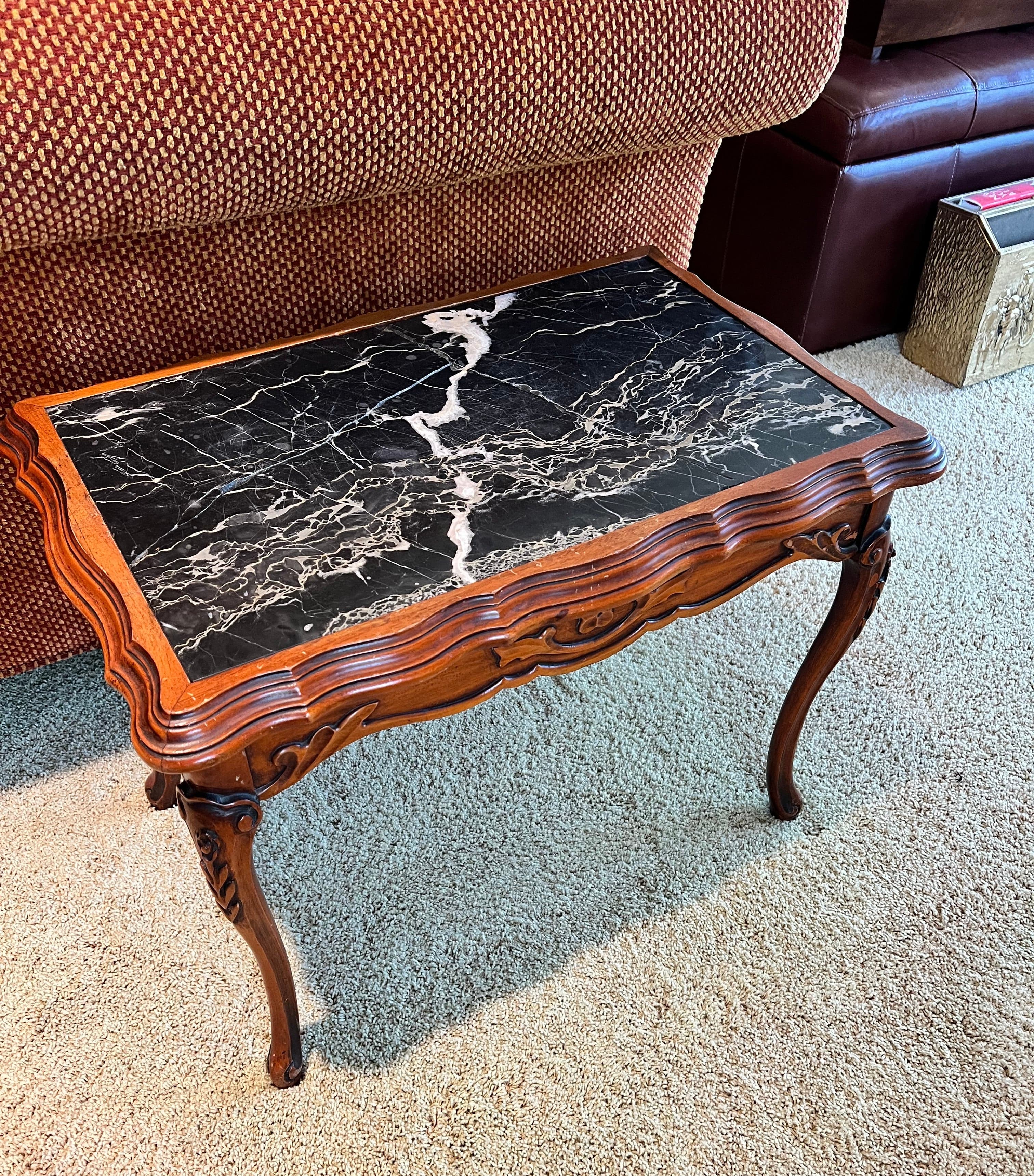 Antique Italian Carved Rectangular Side Table with Marble Top PD138-6 - Thumbnail 3
