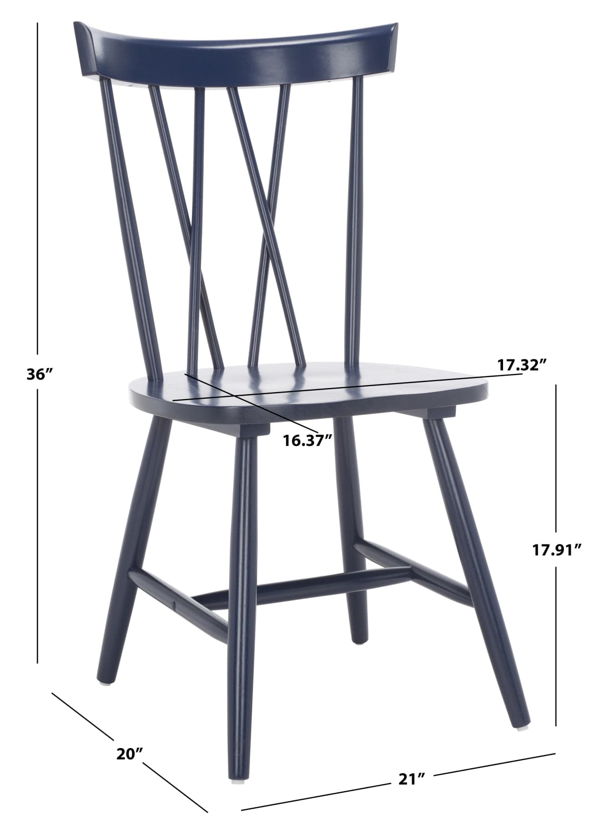 2 Pair (4 Chairs) Friar Dining Chair - Navy - Safavieh FFE-1427 - Thumbnail 4