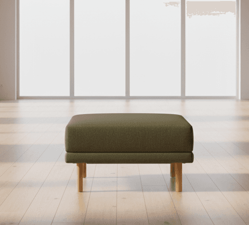 Burrow Moss Green Performance Flatweave Walnut Wood Range Ottoman FFW-1448 - Thumbnail 2