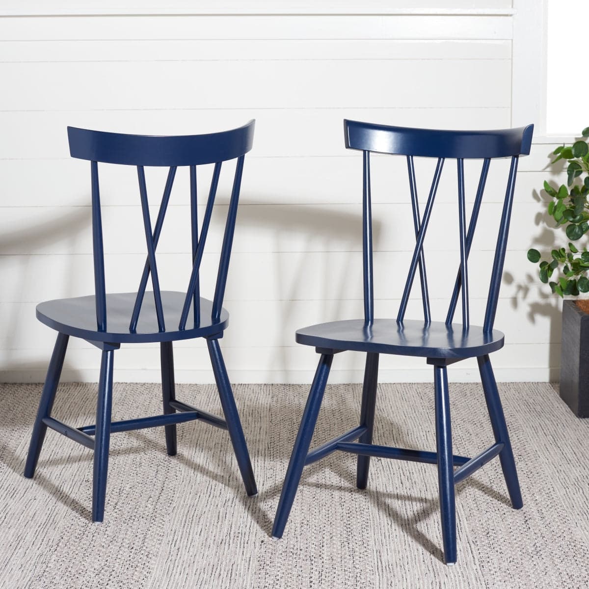 2 Pair (4 Chairs) Friar Dining Chair - Navy - Safavieh FFE-1427 - Thumbnail 3