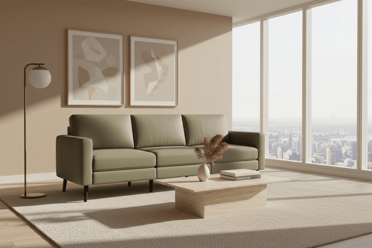 Burrow Nomad Plus Moss Green 3-Piece Sofa Couch Block Arm FFE-1454 - Thumbnail 3