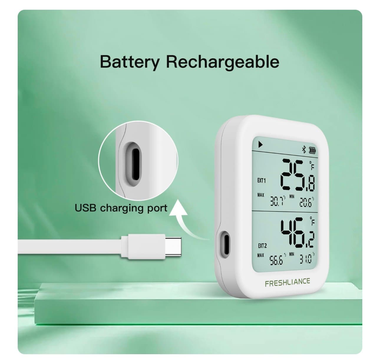 Freshliance Temperature Humidity Data Logger Recorder Bluetooth with 2pcs External Probe, Digital Refrigerator Thermometer Hygrometer, Remote Data Recording Analysis Alarm by Smart APP,BlueTag TH30R-I - Thumbnail 10