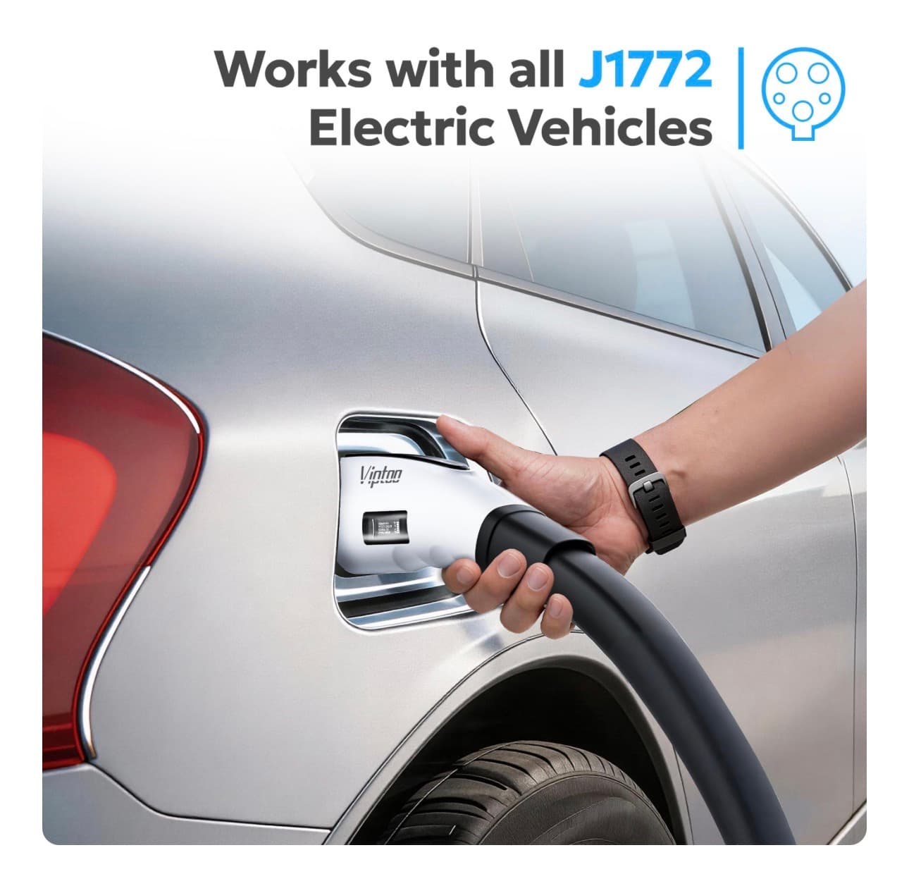 VIPTOO Tesla to J1772 Adapter 60A 250V AC — NACS EV Charging Connector with Digital Display for Tesla Wall/Destination/Mobile Charger, Fast & Safe Charging (White) - Thumbnail 6
