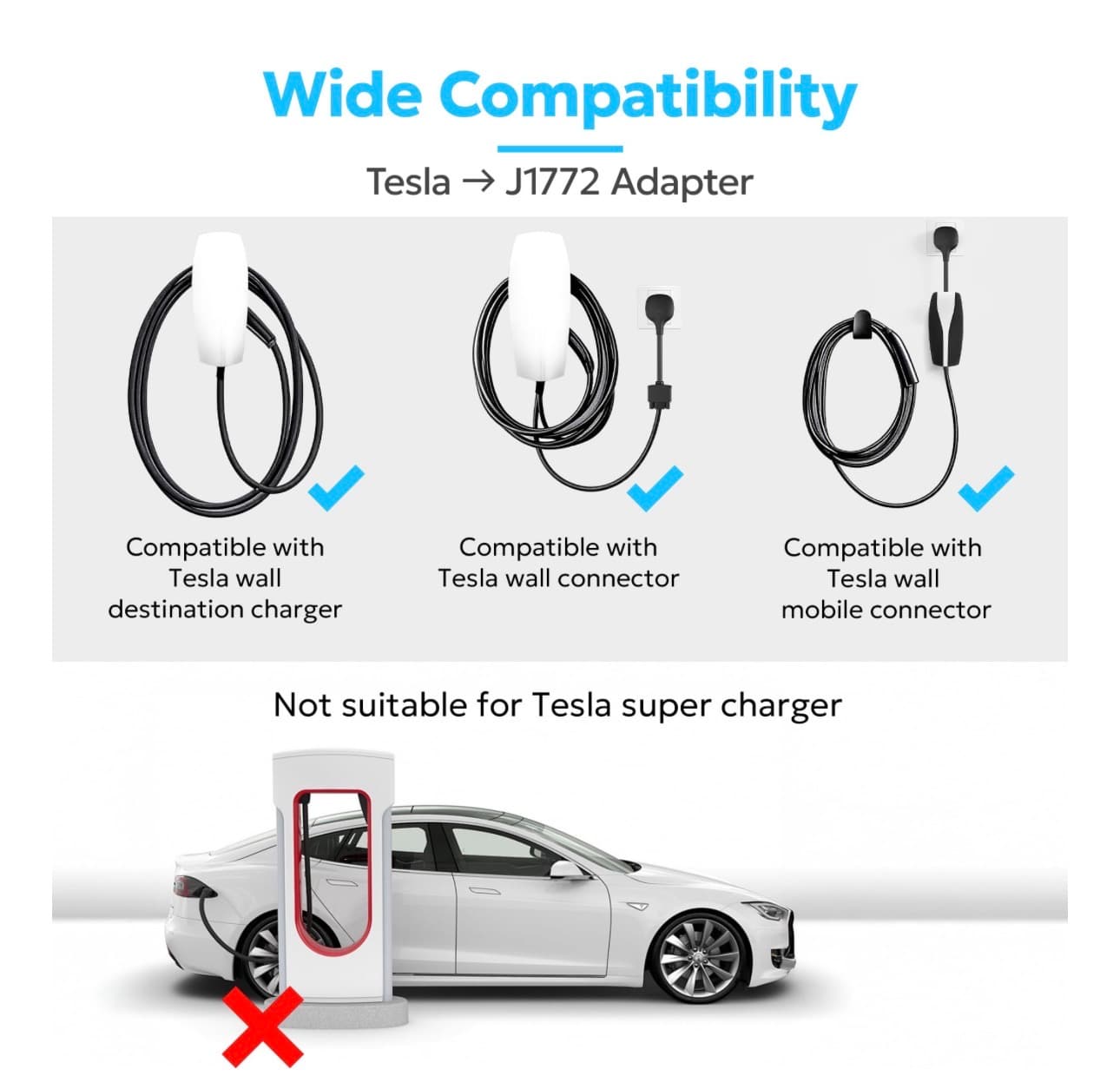 VIPTOO Tesla to J1772 Adapter 60A 250V AC — NACS EV Charging Connector with Digital Display for Tesla Wall/Destination/Mobile Charger, Fast & Safe Charging (White) - Thumbnail 5