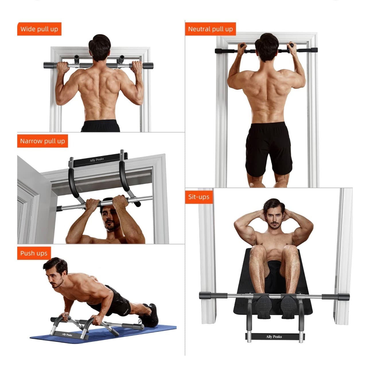 Ally Peaks Pull Up Bar for Doorway,Multiple Levels Width Adjustable Pull Up Bar Accurately Match Wide and Narrow doorframe,Indoor Chin-Up Bar Workout Bar,USA Original Patent - Thumbnail 6