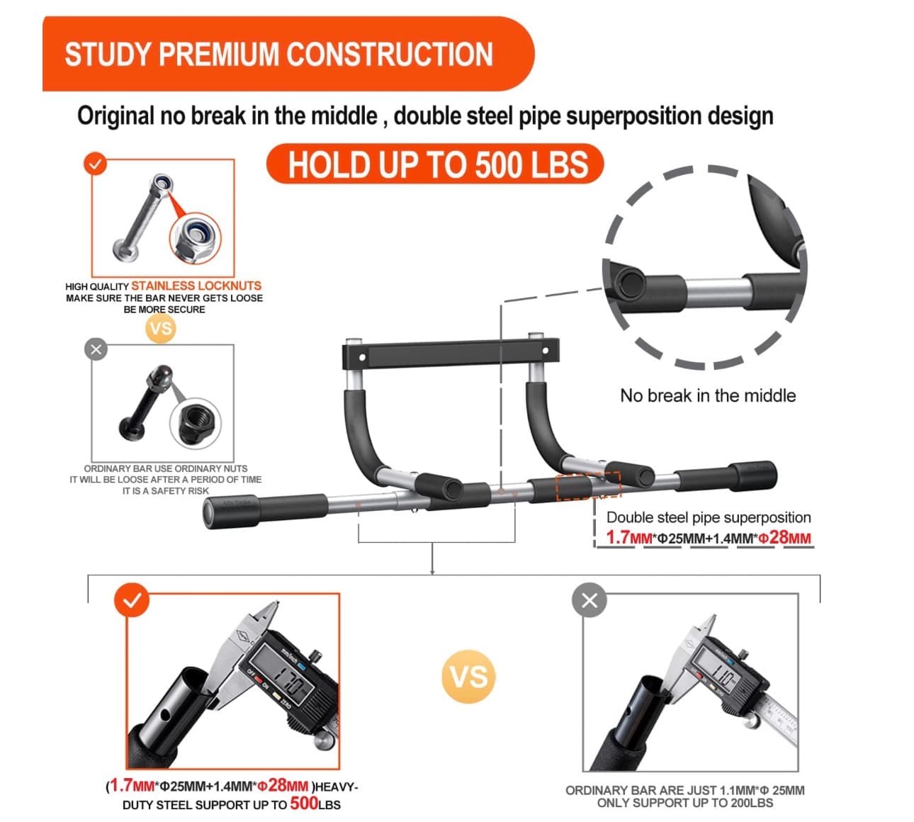Ally Peaks Pull Up Bar for Doorway,Multiple Levels Width Adjustable Pull Up Bar Accurately Match Wide and Narrow doorframe,Indoor Chin-Up Bar Workout Bar,USA Original Patent - Thumbnail 3