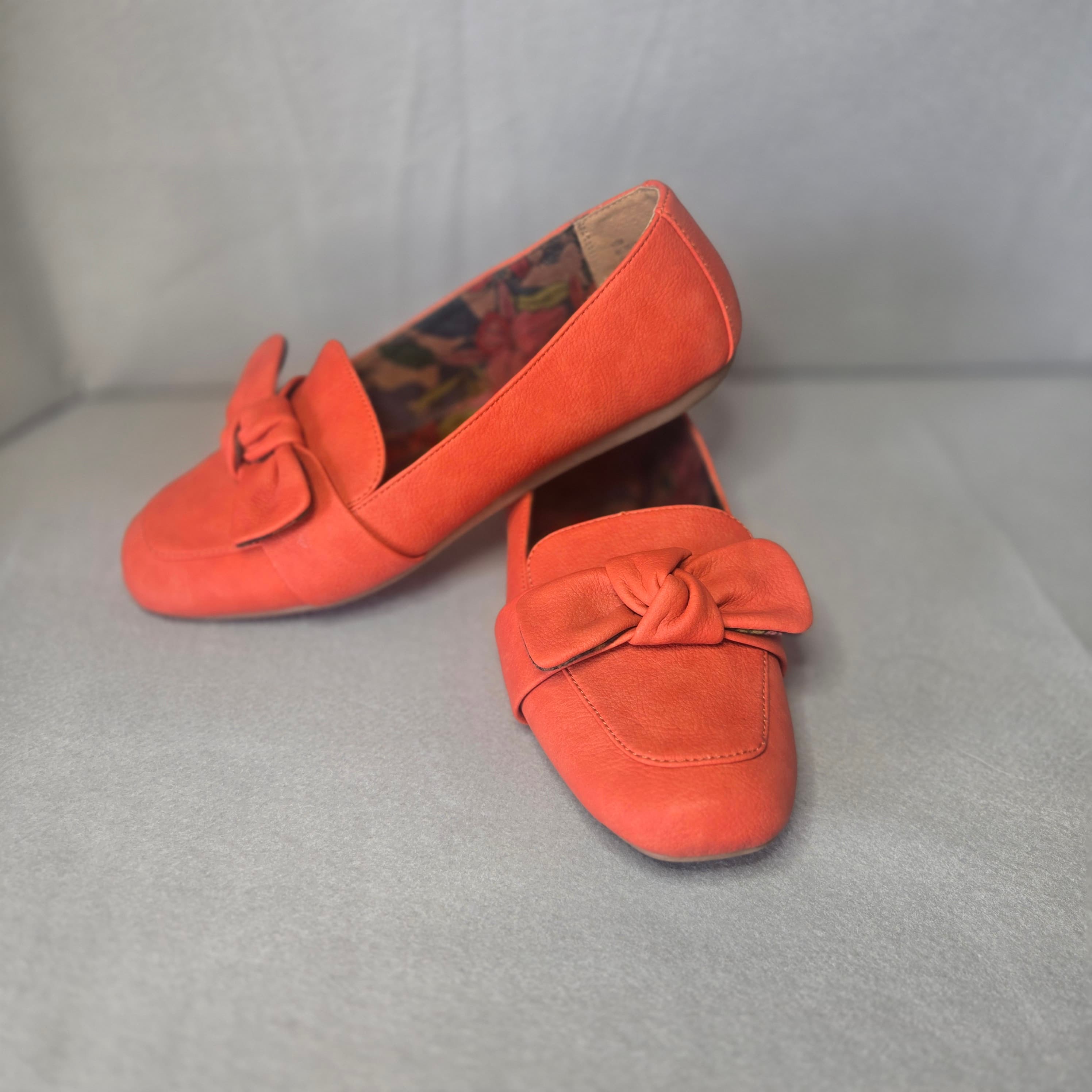 Orange Suede Loafers with Bow Detail Size 10