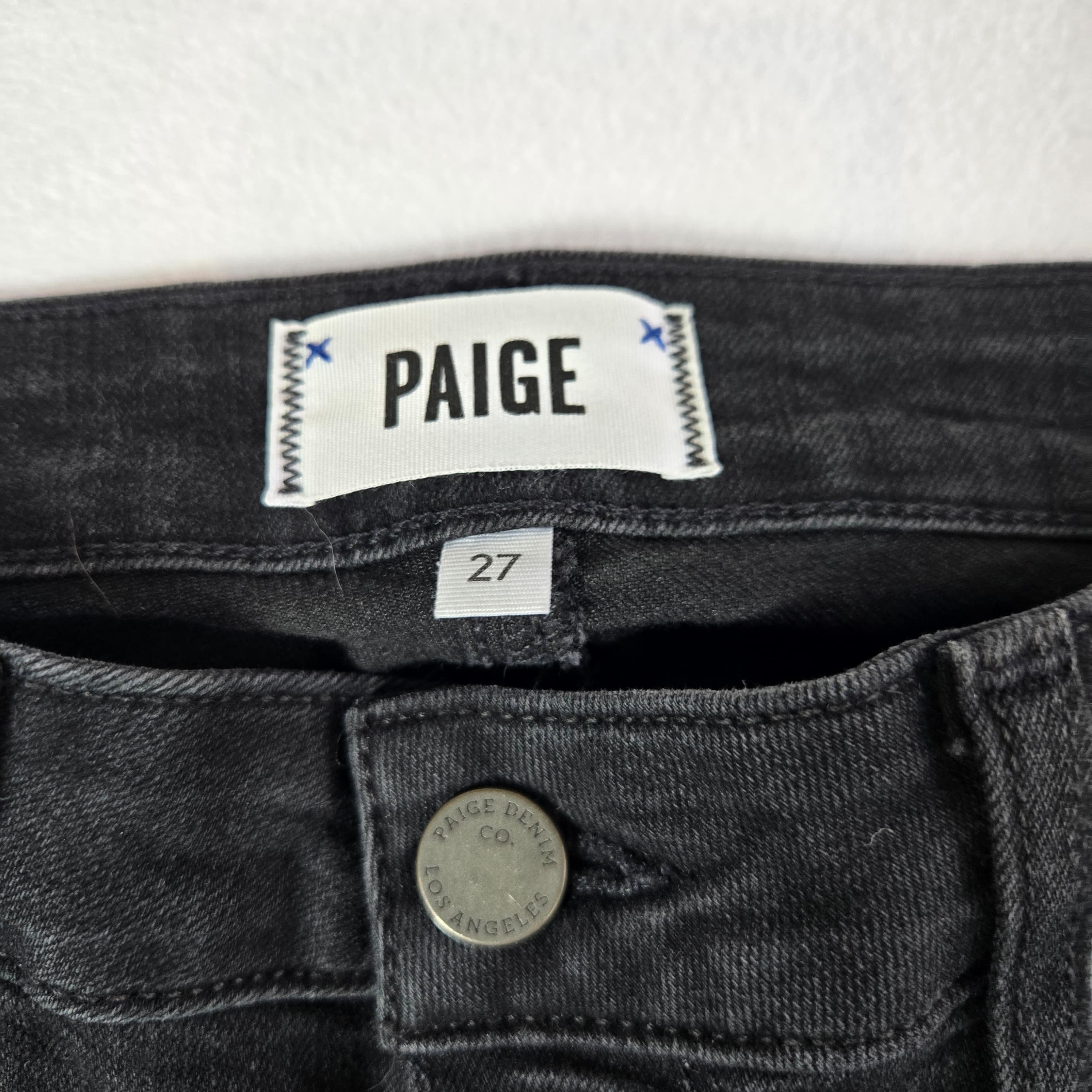 Paige Black Denim Jeans with Raw Hem - Thumbnail 5