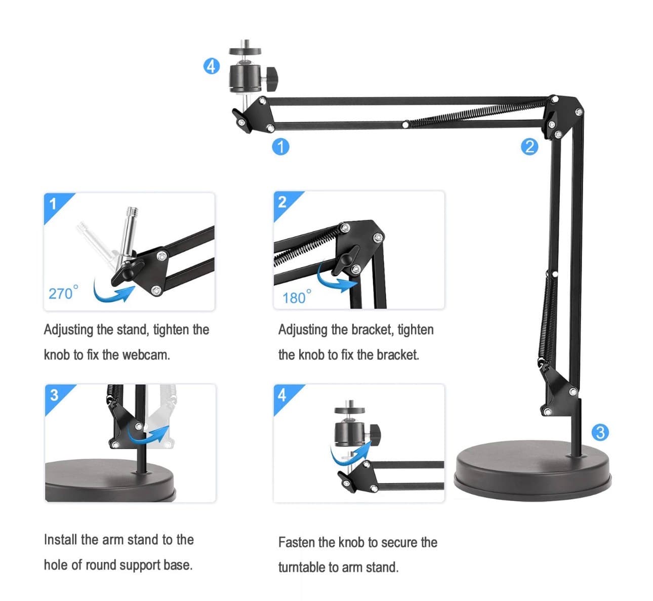 Webcam Stand, Camera Mount 22 Inch Suspension Boom Scissor Arm Stand, for Webcam C925e C922x C922 C930e C930 C920 C615, Hero 8/7/6/5, Ultra/Pro/Pro 2/Pro 3/Brio 4K, DSLR Camera - Thumbnail 2