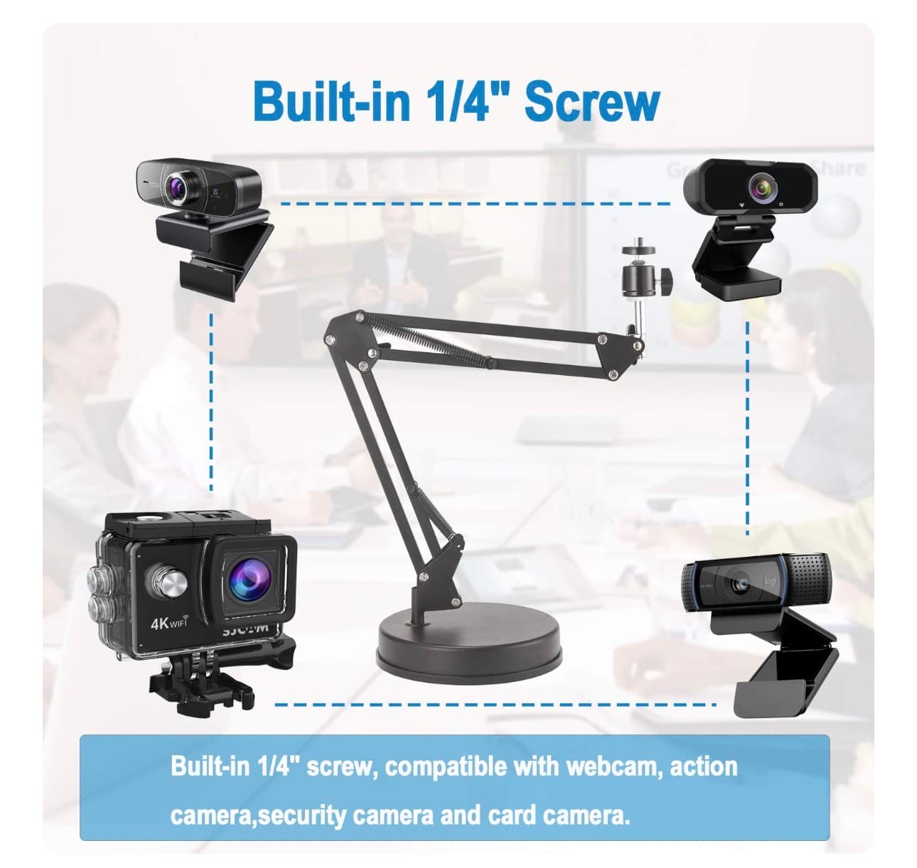 Webcam Stand, Camera Mount 22 Inch Suspension Boom Scissor Arm Stand, for Webcam C925e C922x C922 C930e C930 C920 C615, Hero 8/7/6/5, Ultra/Pro/Pro 2/Pro 3/Brio 4K, DSLR Camera - Thumbnail 6