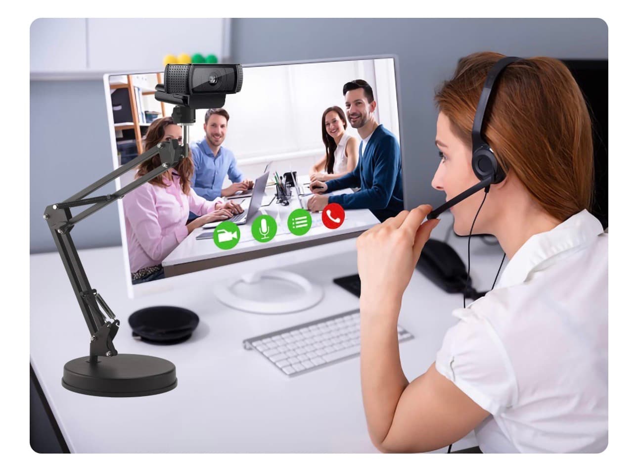 Webcam Stand, Camera Mount 22 Inch Suspension Boom Scissor Arm Stand, for Webcam C925e C922x C922 C930e C930 C920 C615, Hero 8/7/6/5, Ultra/Pro/Pro 2/Pro 3/Brio 4K, DSLR Camera - Thumbnail 7