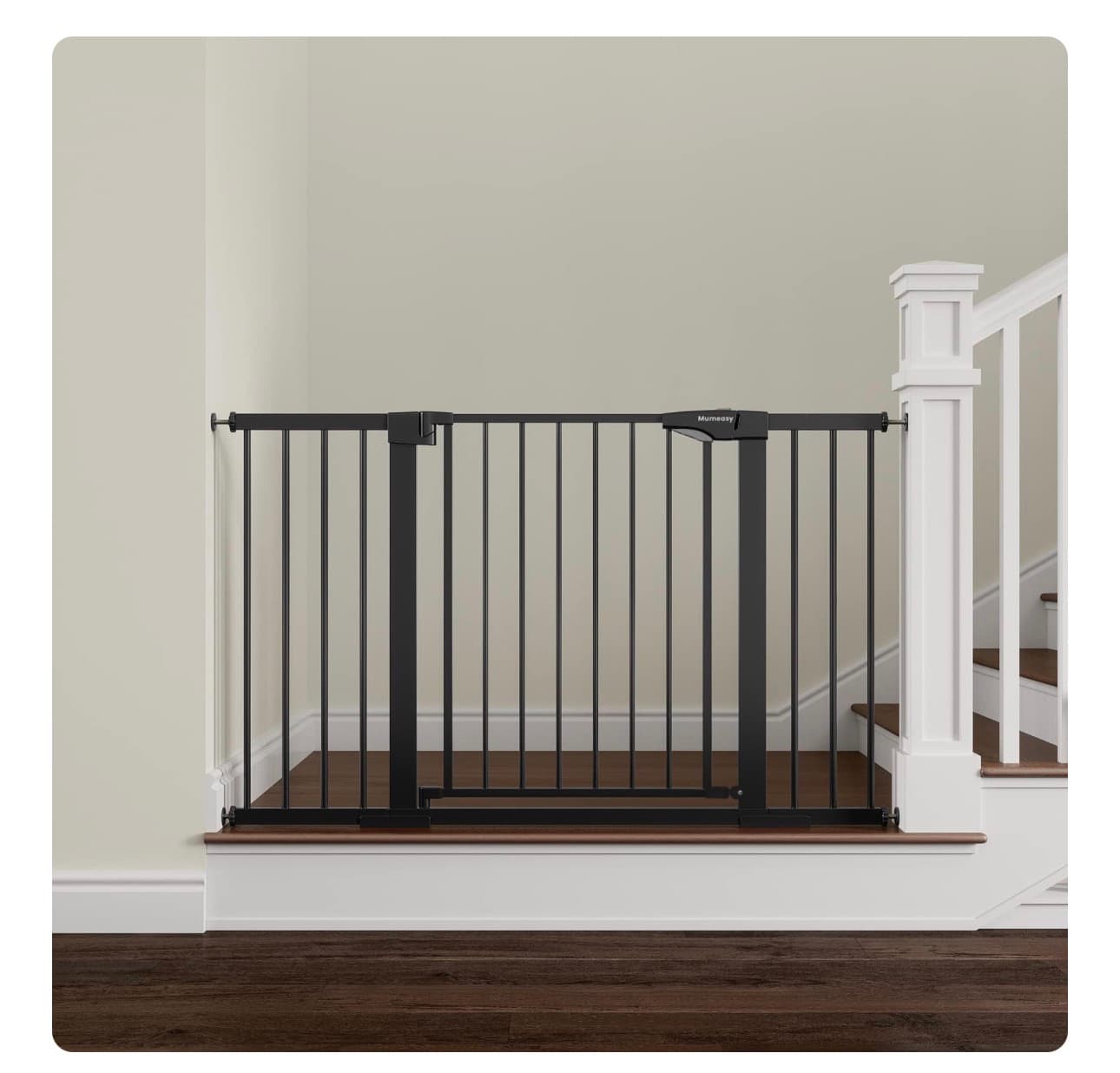 Mumeasy Baby Gate Extra Wide, 29.5-51"' Pressure Mounted Dog Gate with Walk Thru Door, Auto Close Pet Gate for House, Stairs, Doorways, Black