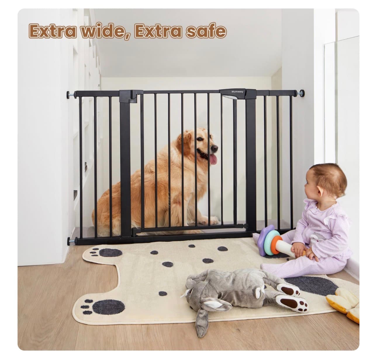 Mumeasy Baby Gate Extra Wide, 29.5-51"' Pressure Mounted Dog Gate with Walk Thru Door, Auto Close Pet Gate for House, Stairs, Doorways, Black - Thumbnail 2