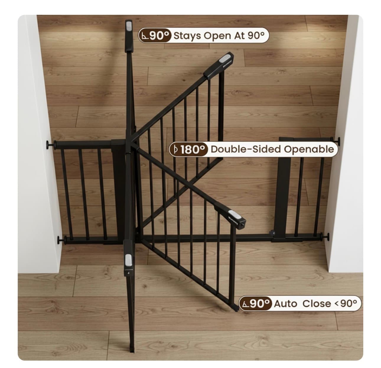 Mumeasy Baby Gate Extra Wide, 29.5-51"' Pressure Mounted Dog Gate with Walk Thru Door, Auto Close Pet Gate for House, Stairs, Doorways, Black - Thumbnail 5