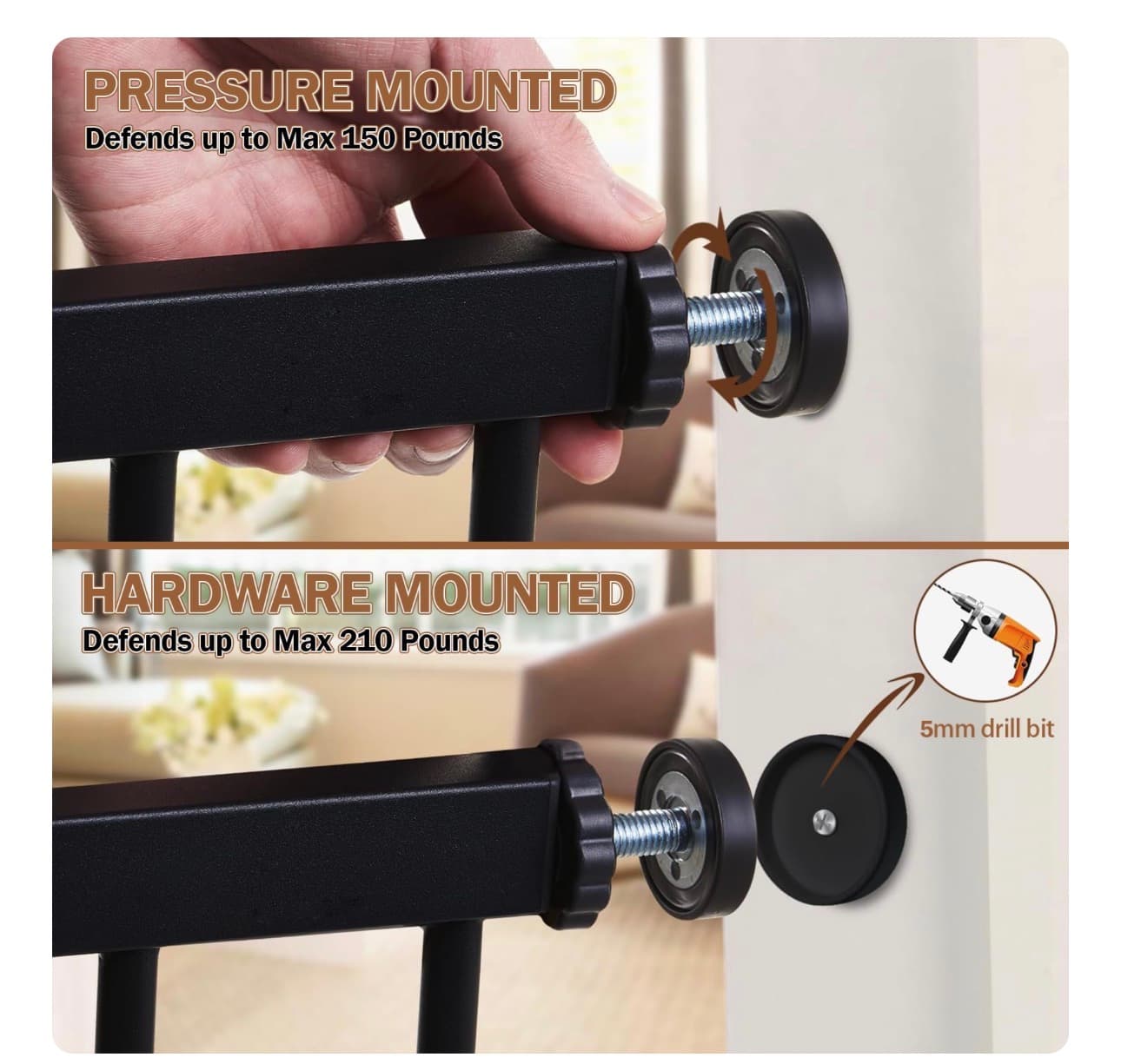 Mumeasy Baby Gate Extra Wide, 29.5-51"' Pressure Mounted Dog Gate with Walk Thru Door, Auto Close Pet Gate for House, Stairs, Doorways, Black - Thumbnail 4