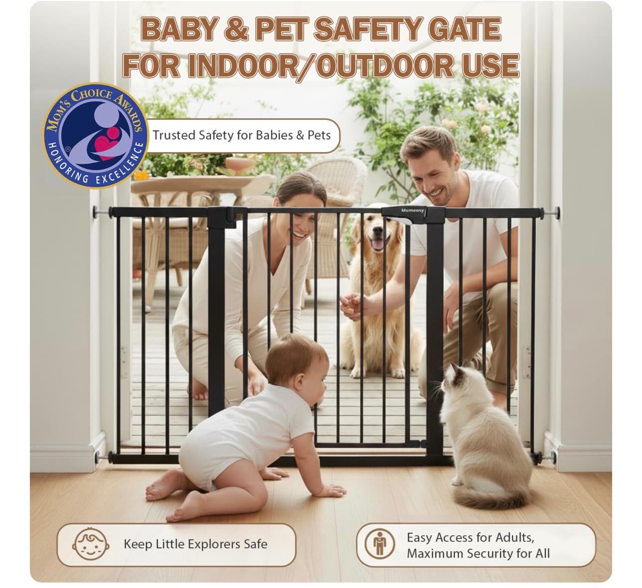 Mumeasy Baby Gate Extra Wide, 29.5-51"' Pressure Mounted Dog Gate with Walk Thru Door, Auto Close Pet Gate for House, Stairs, Doorways, Black - Thumbnail 6