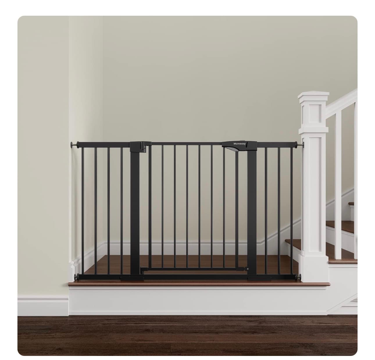 Mumeasy Baby Gate Extra Wide, 29.5-51"' Pressure Mounted Dog Gate with Walk Thru Door, Auto Close Pet Gate for House, Stairs, Doorways, Black - Thumbnail 10