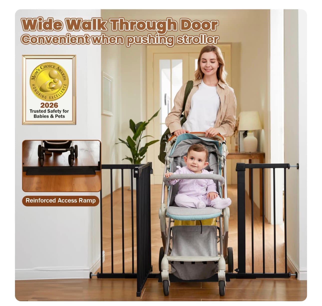 Mumeasy Baby Gate Extra Wide, 29.5-51"' Pressure Mounted Dog Gate with Walk Thru Door, Auto Close Pet Gate for House, Stairs, Doorways, Black - Thumbnail 8