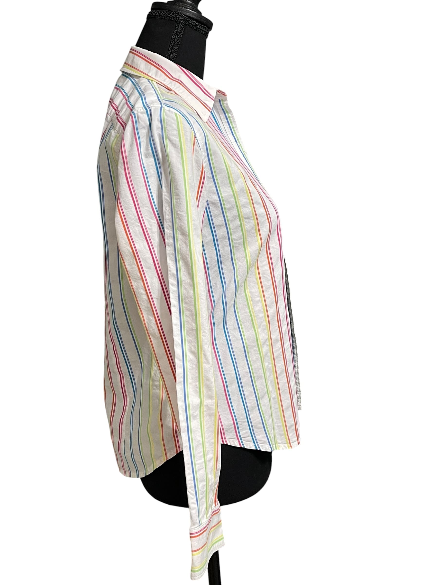 Lauren Ralph Lauren Vintage Women’s Rainbow Striped L/S Button Front Top/Shirt/Blouse - Thumbnail 3