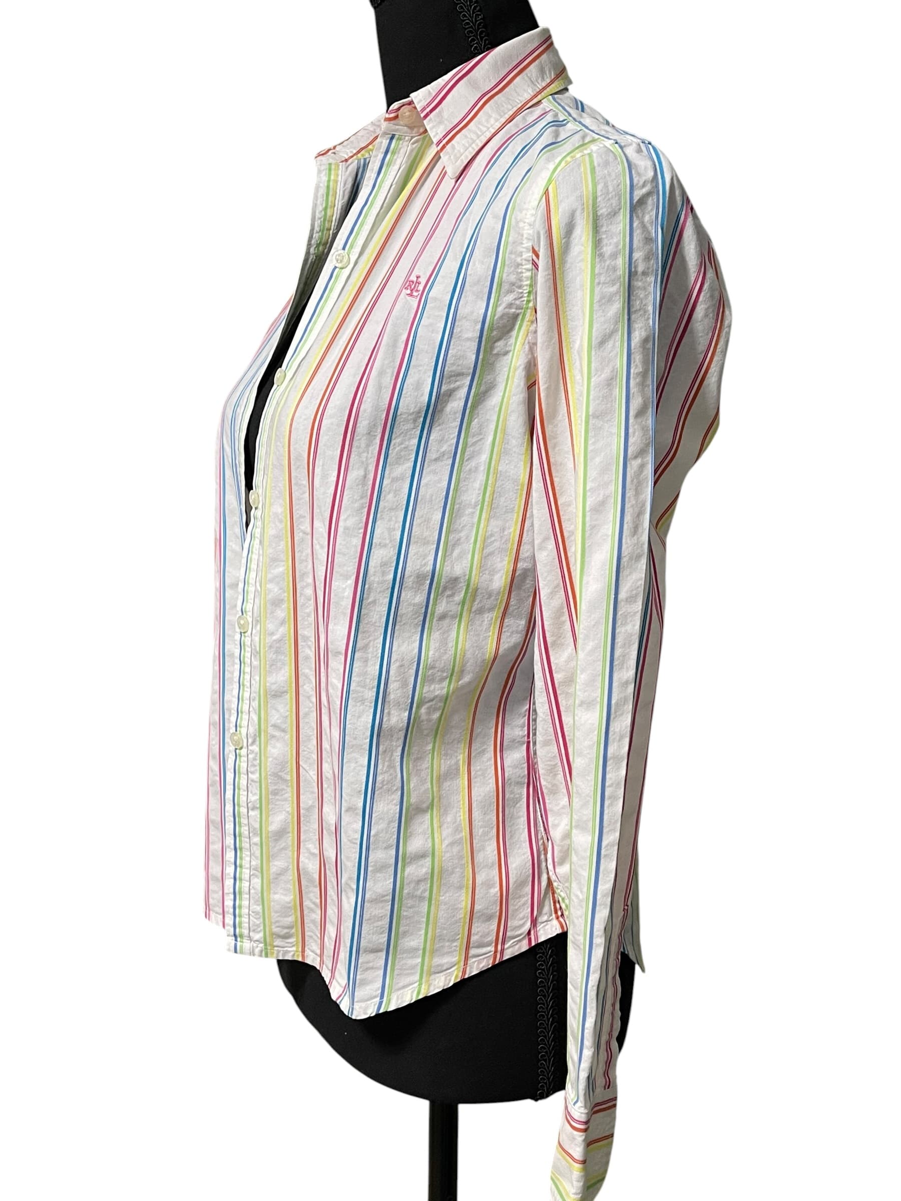 Lauren Ralph Lauren Vintage Women’s Rainbow Striped L/S Button Front Top/Shirt/Blouse - Thumbnail 2