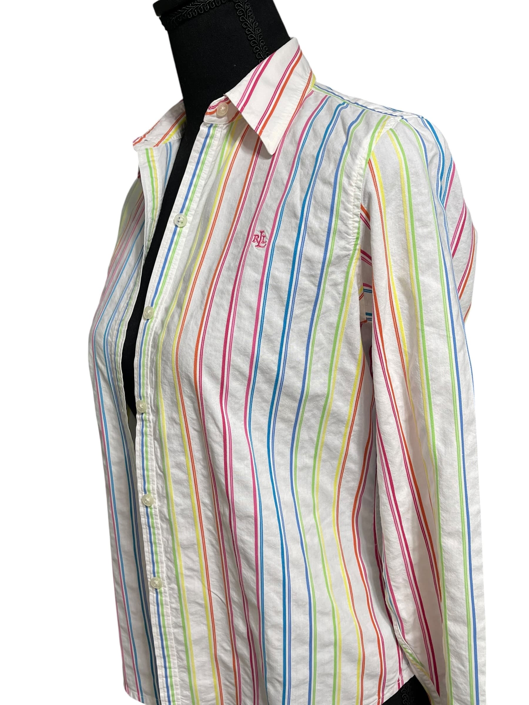 Lauren Ralph Lauren Vintage Women’s Rainbow Striped L/S Button Front Top/Shirt/Blouse - Thumbnail 7