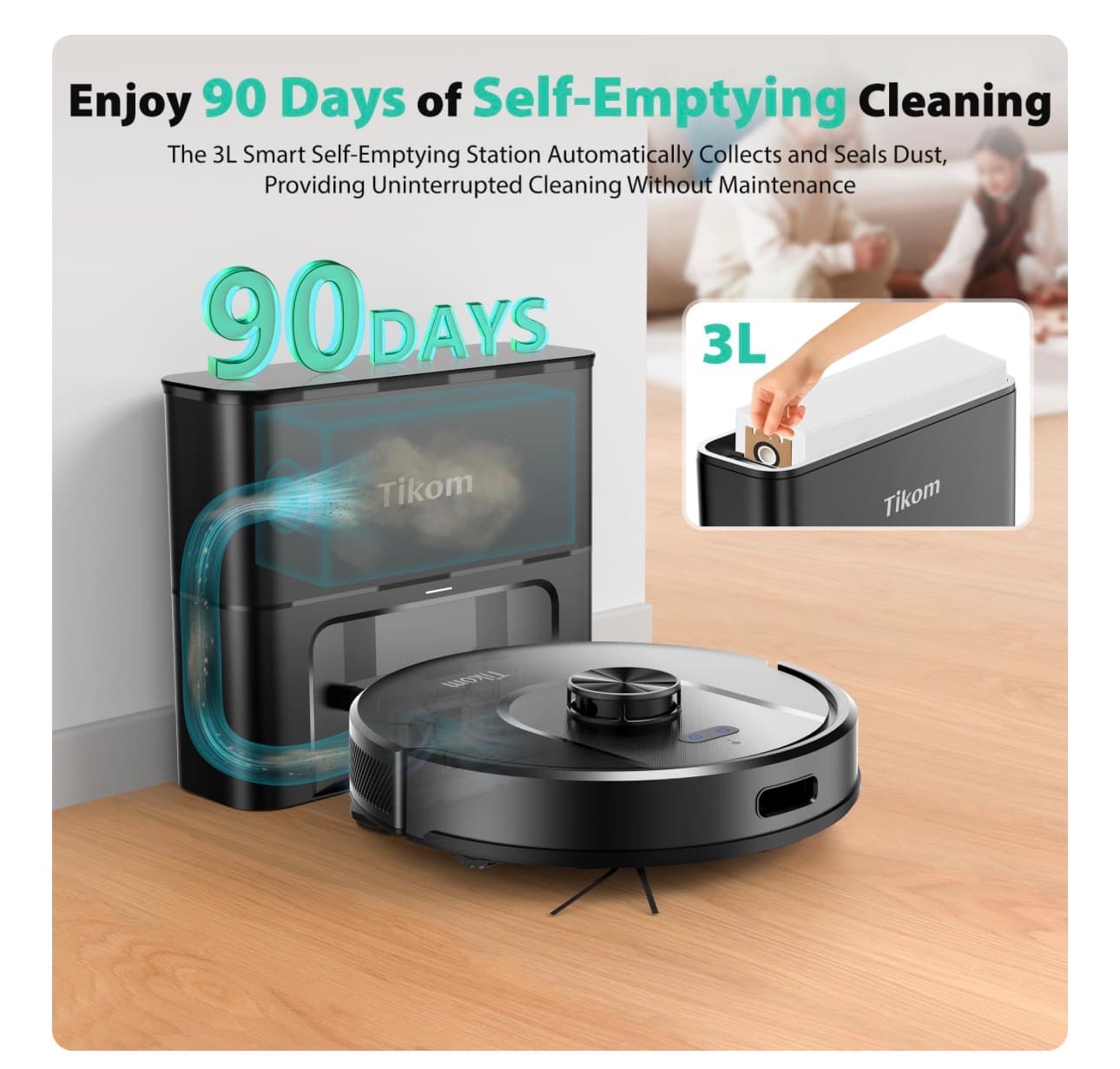 Tikom L8000 Plus Robot Vacuum 6000Pa Black - Thumbnail 4