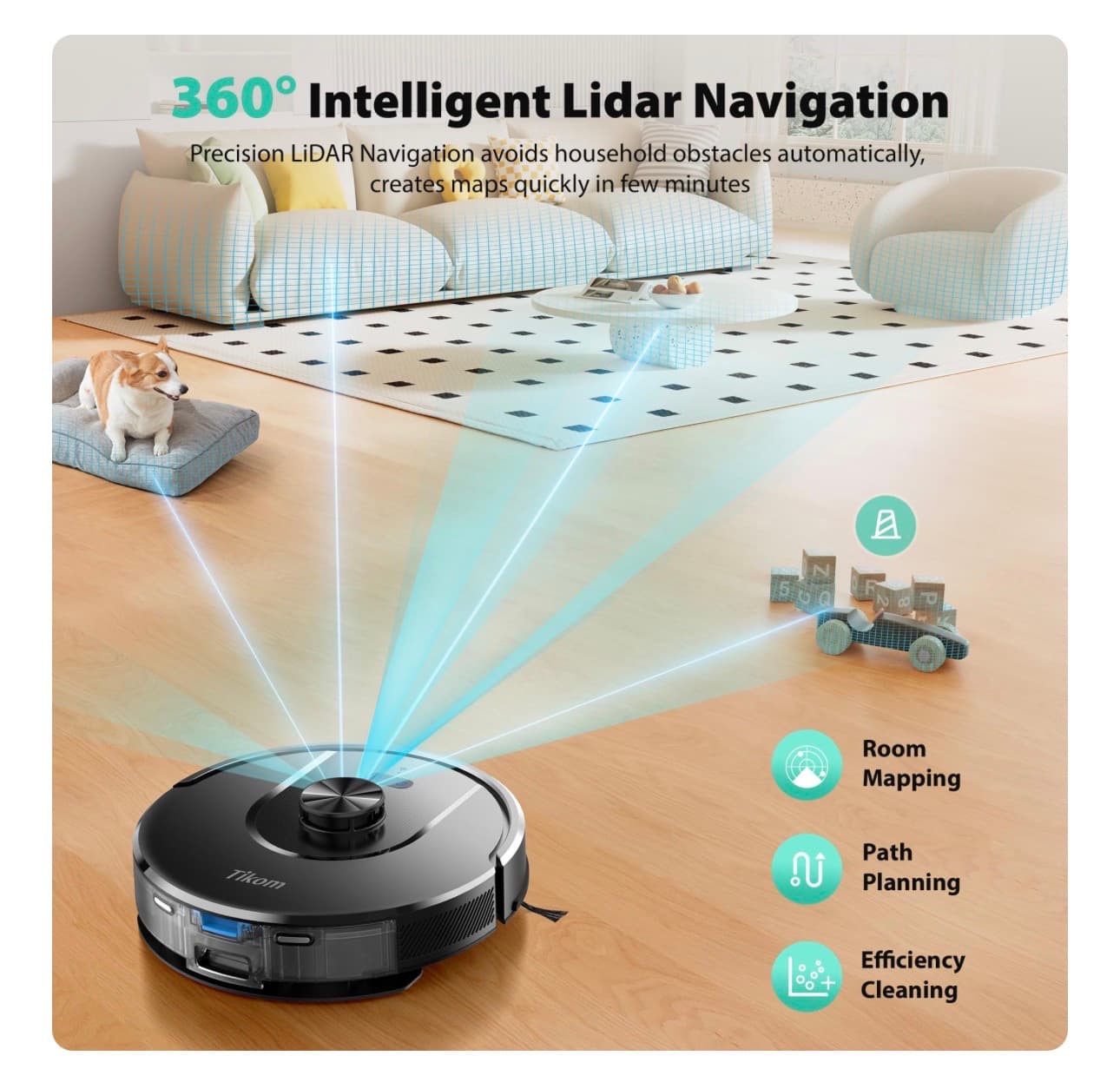 Tikom L8000 Plus Robot Vacuum 6000Pa Black - Thumbnail 3