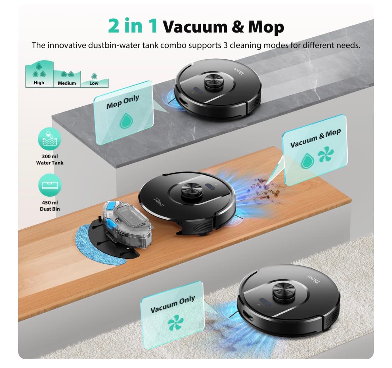 Tikom L8000 Plus Robot Vacuum 6000Pa Black - Thumbnail 7