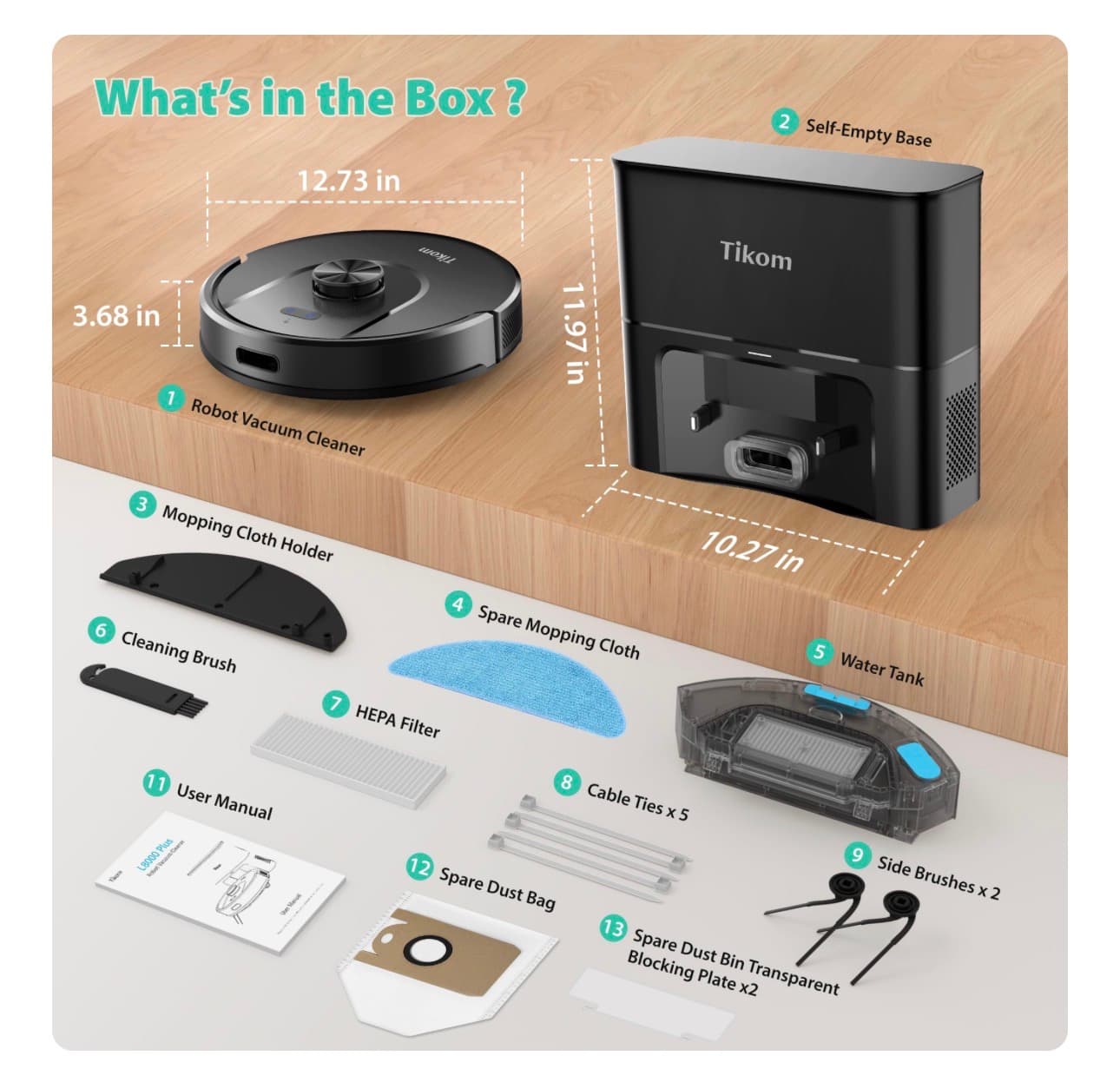 Tikom L8000 Plus Robot Vacuum 6000Pa Black - Thumbnail 9