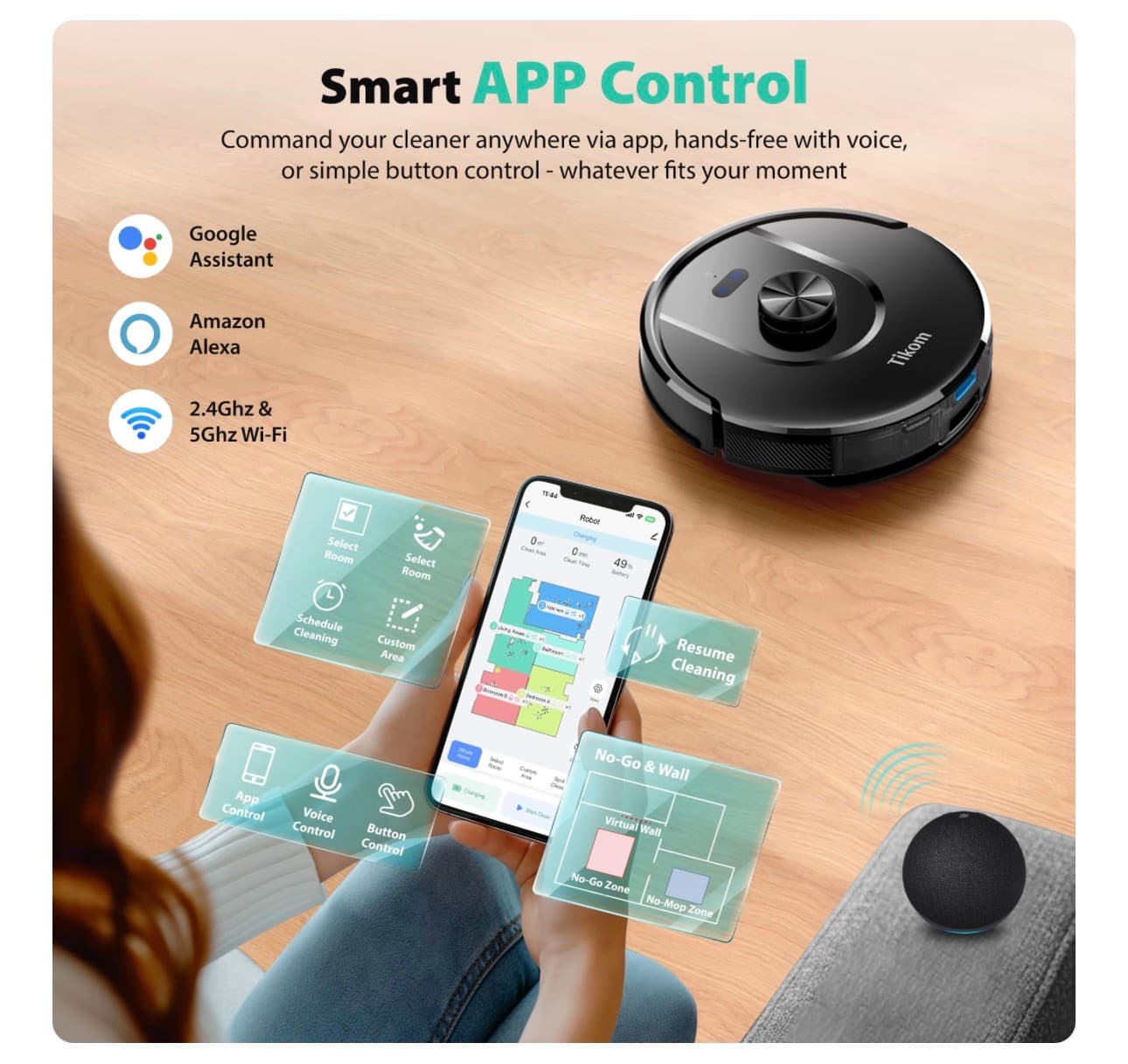 Tikom L8000 Plus Robot Vacuum 6000Pa Black - Thumbnail 8