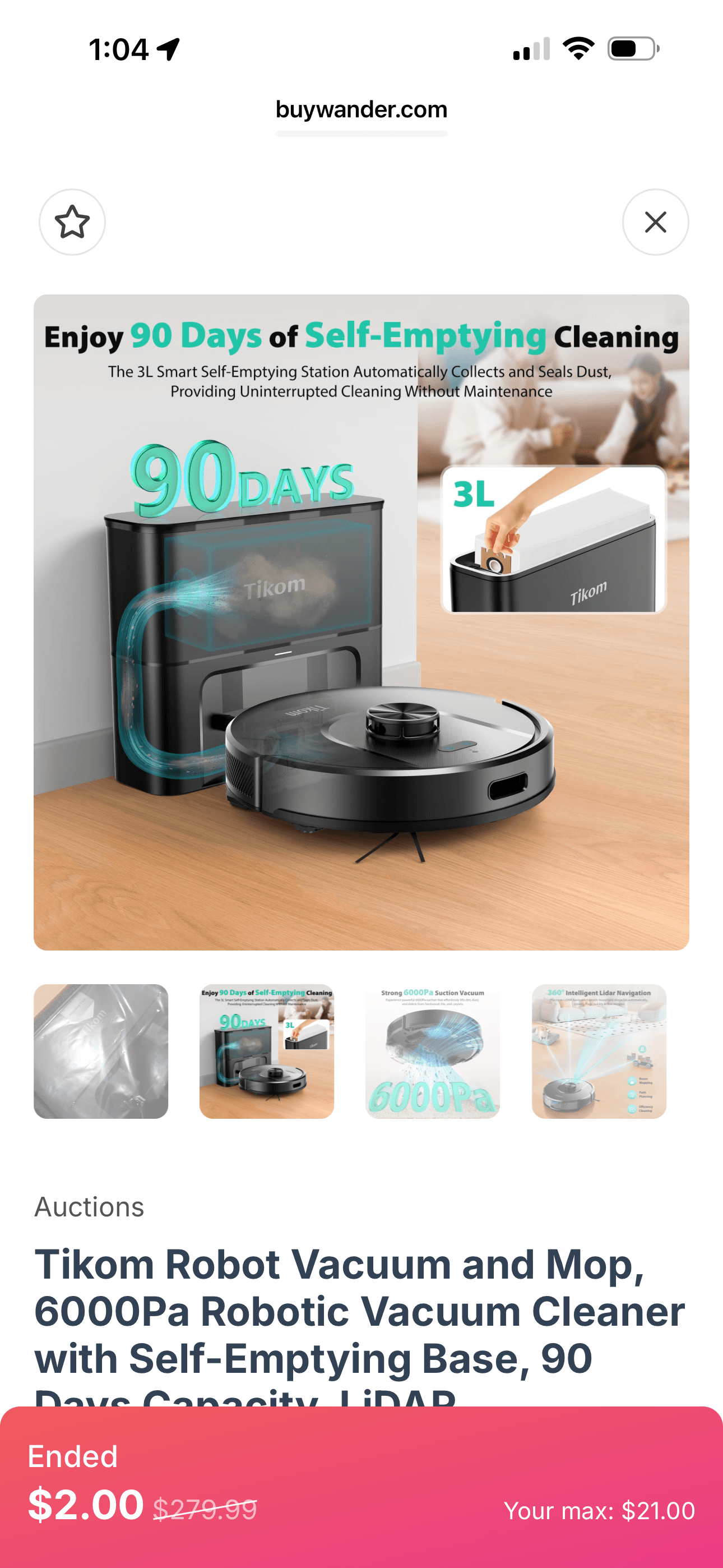 Tikom L8000 Plus Robot Vacuum 6000Pa Black - Thumbnail 2