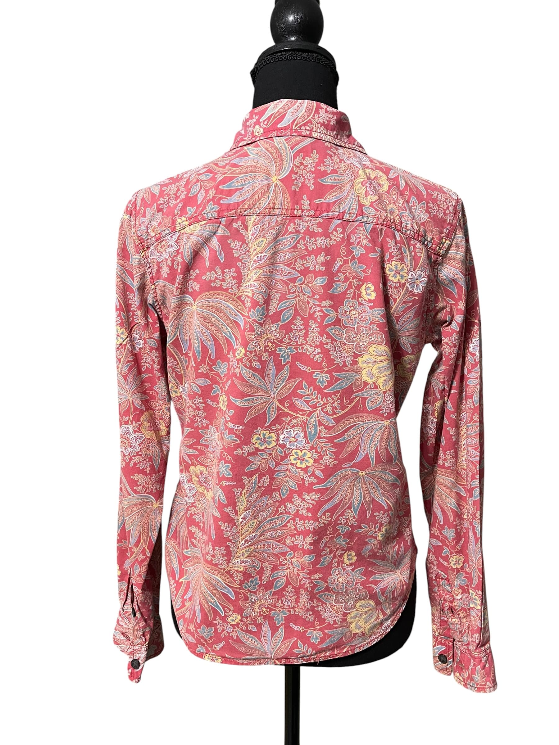 Polo Jeans Ralph Lauren Black Label Women’s Red Floral Collared Button Down L/S Shirt - Thumbnail 4