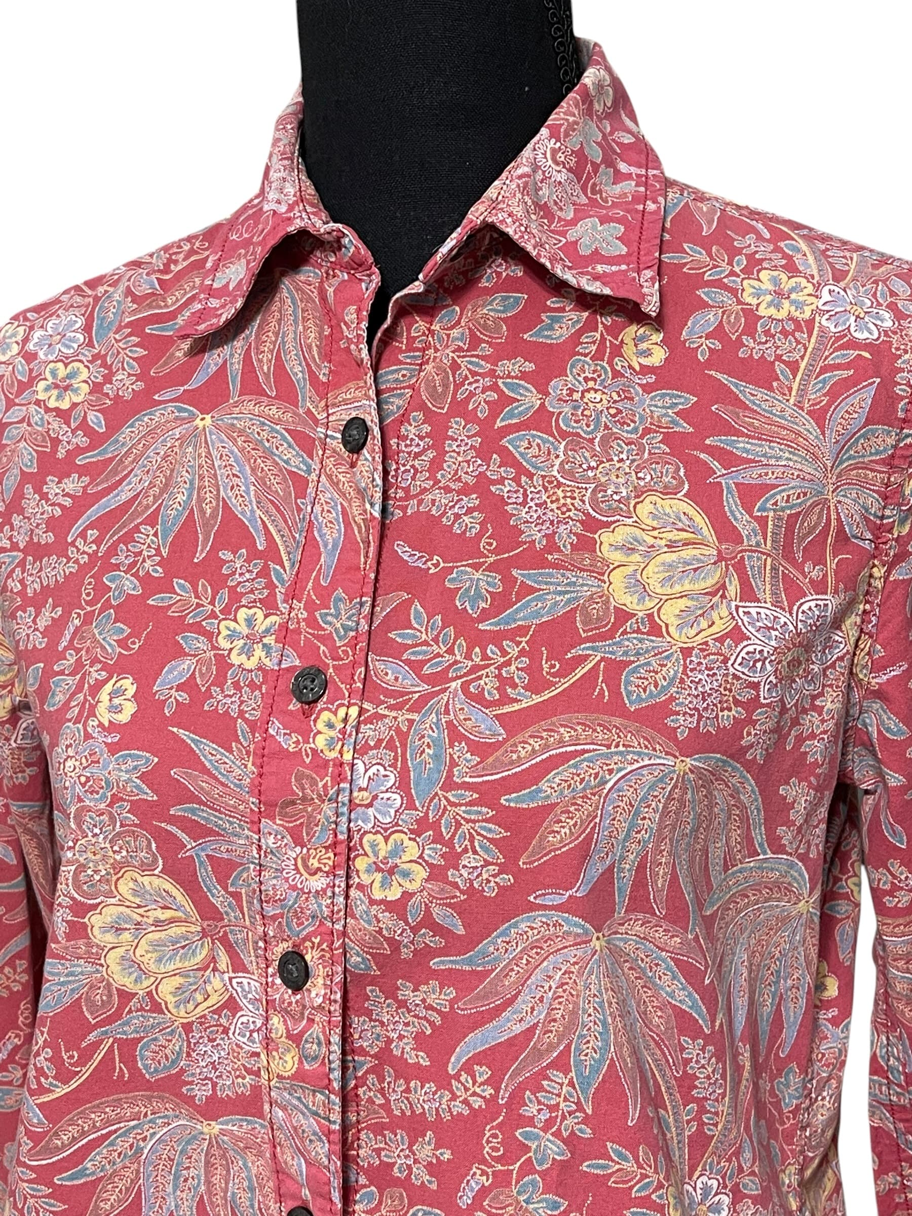 Polo Jeans Ralph Lauren Black Label Women’s Red Floral Collared Button Down L/S Shirt - Thumbnail 2