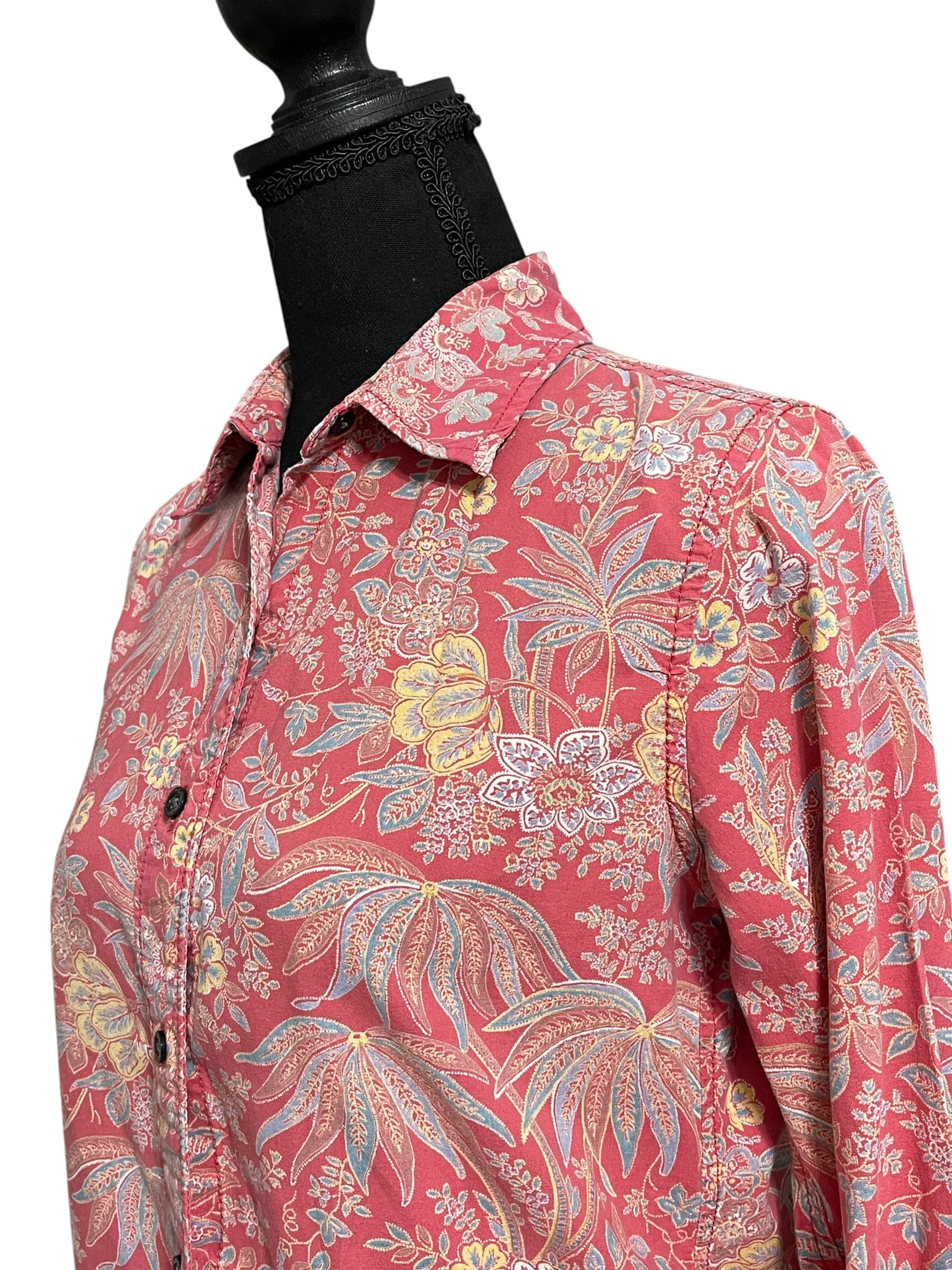 Polo Jeans Ralph Lauren Black Label Women’s Red Floral Collared Button Down L/S Shirt - Thumbnail 5