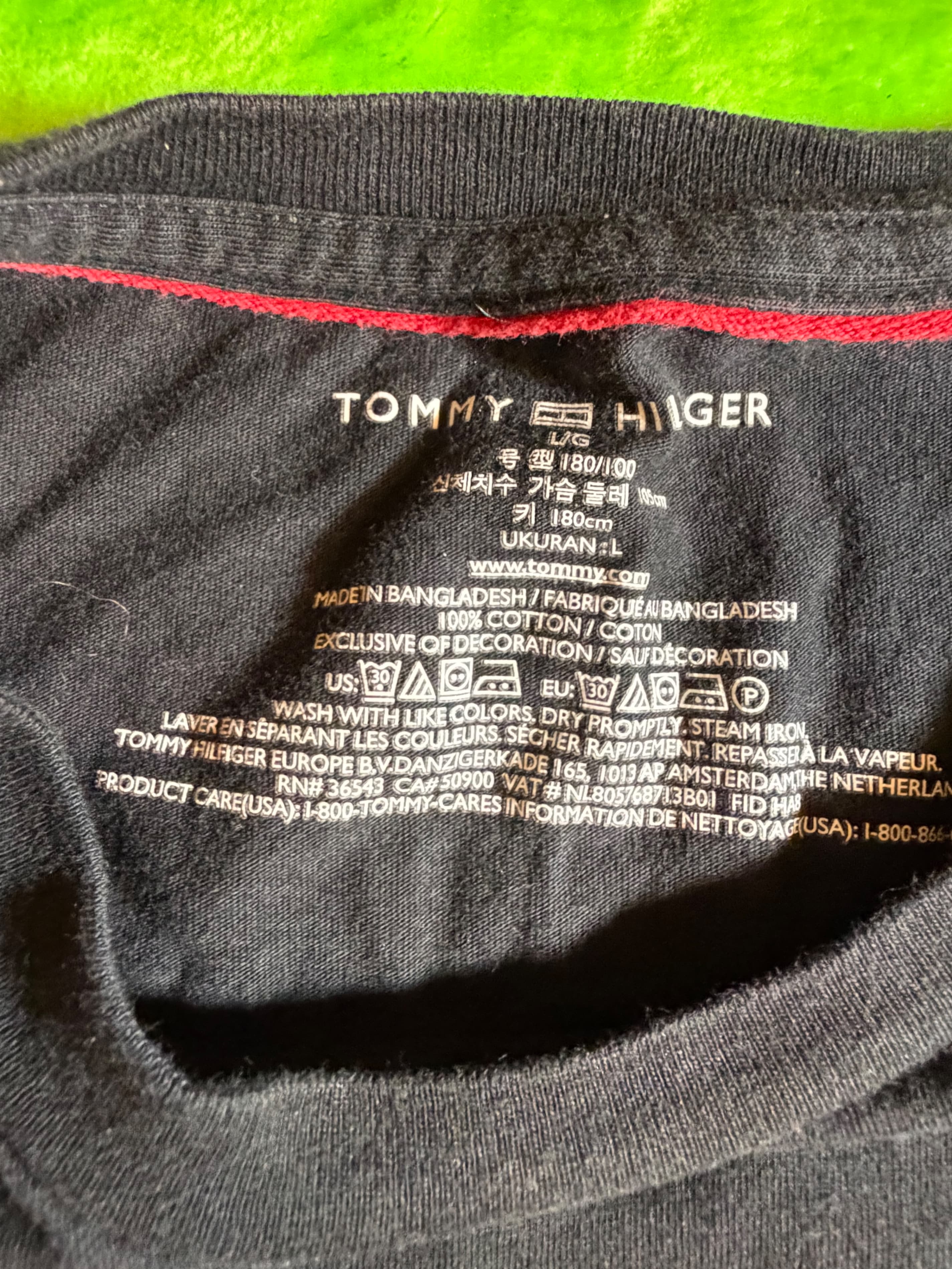 Tommy Hilfiger Classic Flag Logo T-Shirt Men's L Navy Blue Crew Neck Cotton - Thumbnail 3