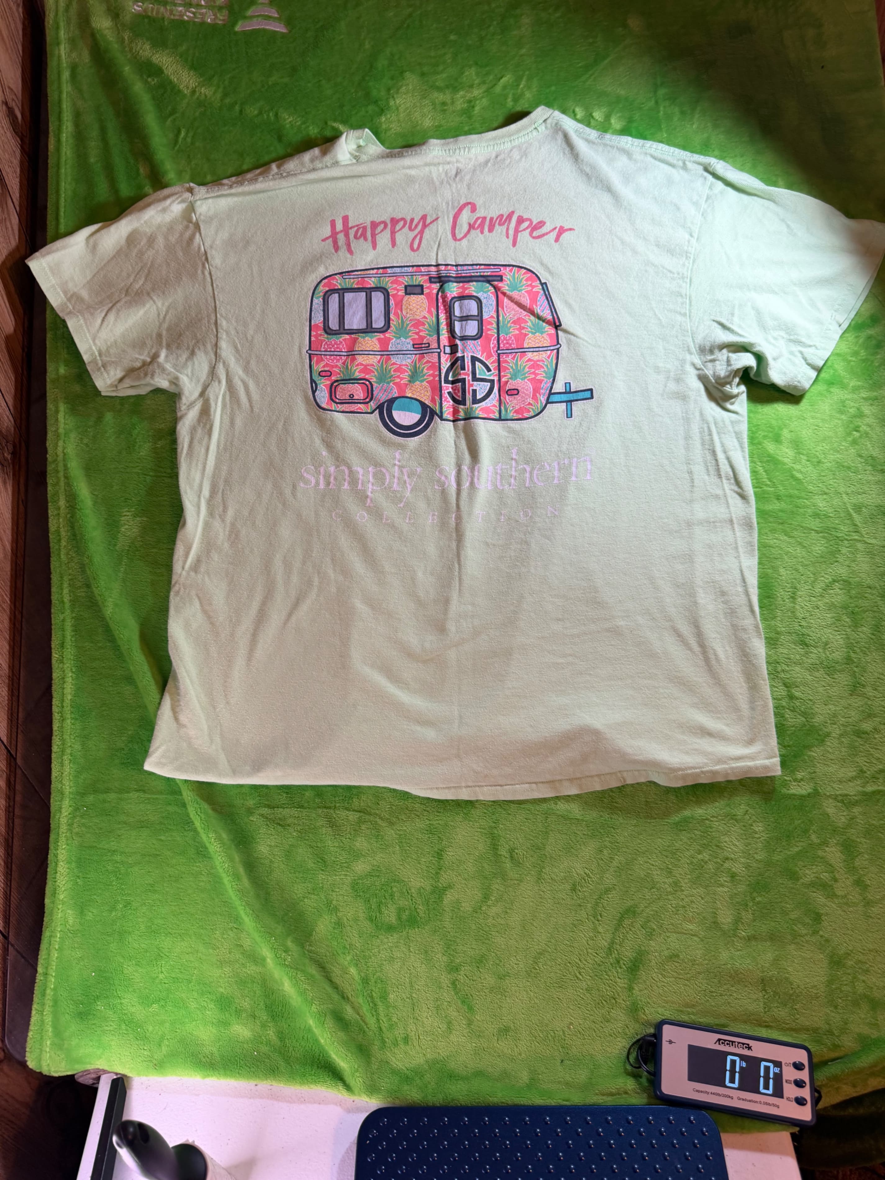 Simply Southern Happy Camper Pineapple Print T-Shirt Women's XL Mint Green - Thumbnail 2