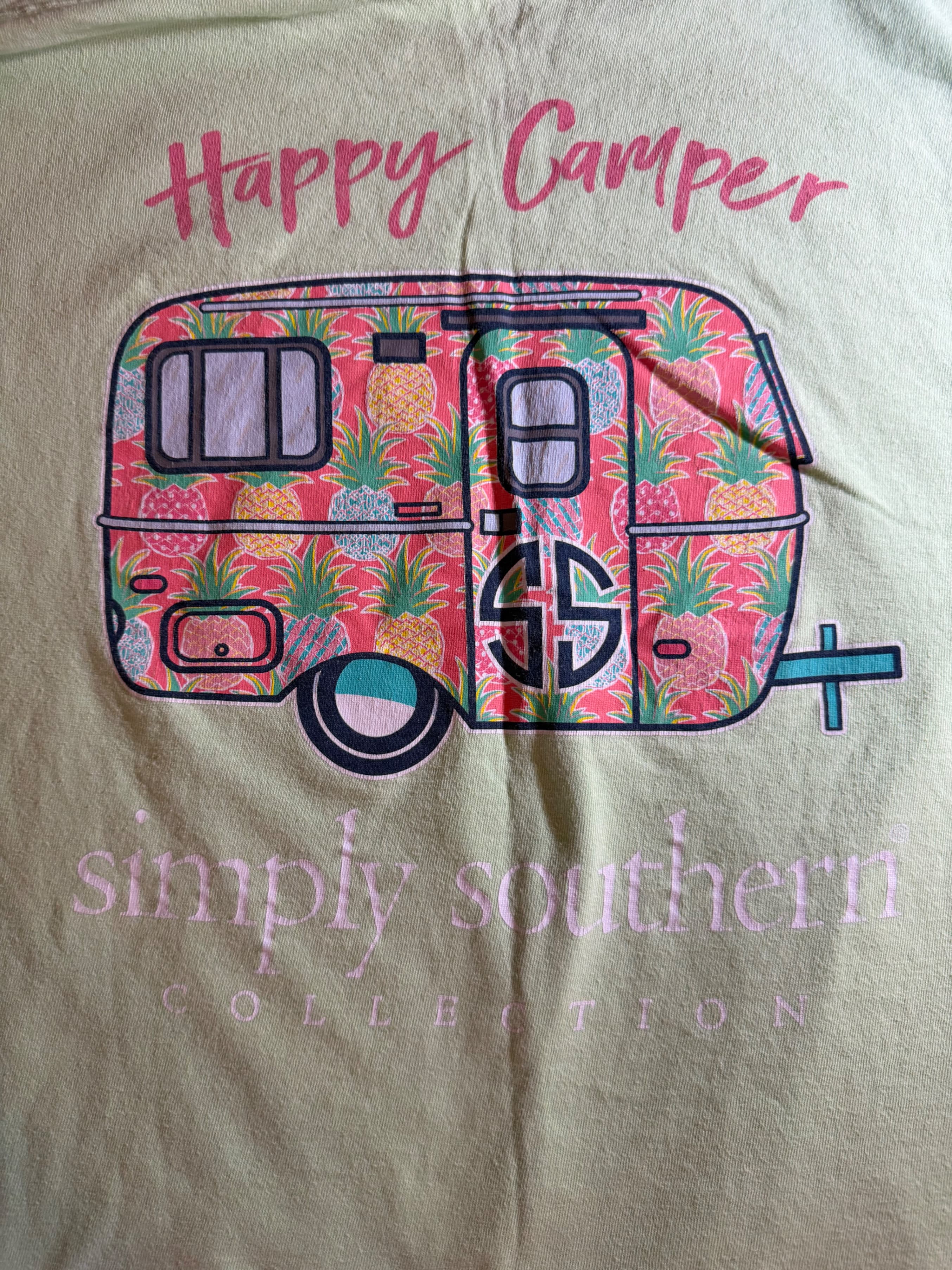 Simply Southern Happy Camper Pineapple Print T-Shirt Women's XL Mint Green - Thumbnail 5
