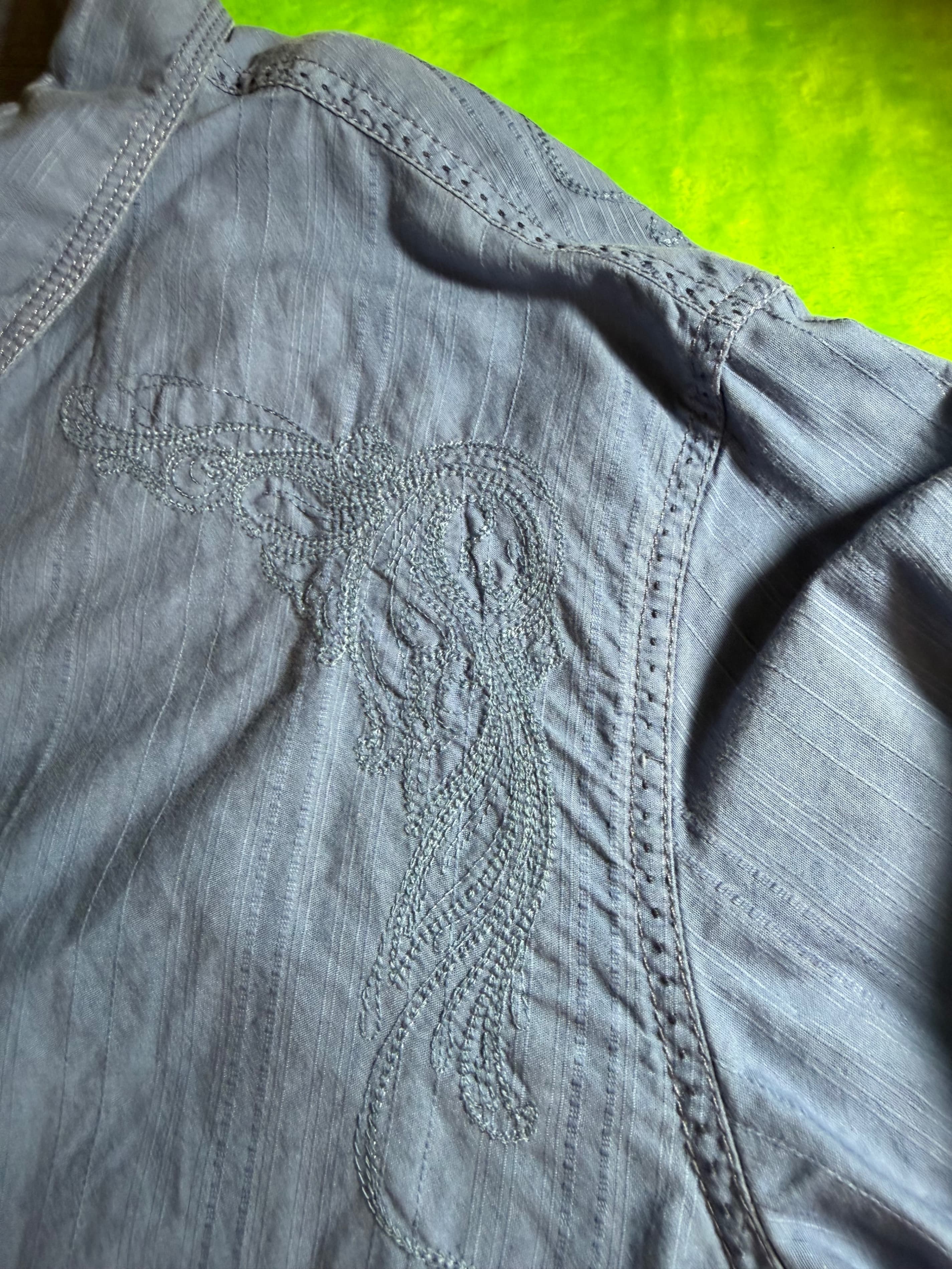 English Laundry Embroidered Western Button-Up Shirt Men's S Slate Blue Cotton - Thumbnail 5