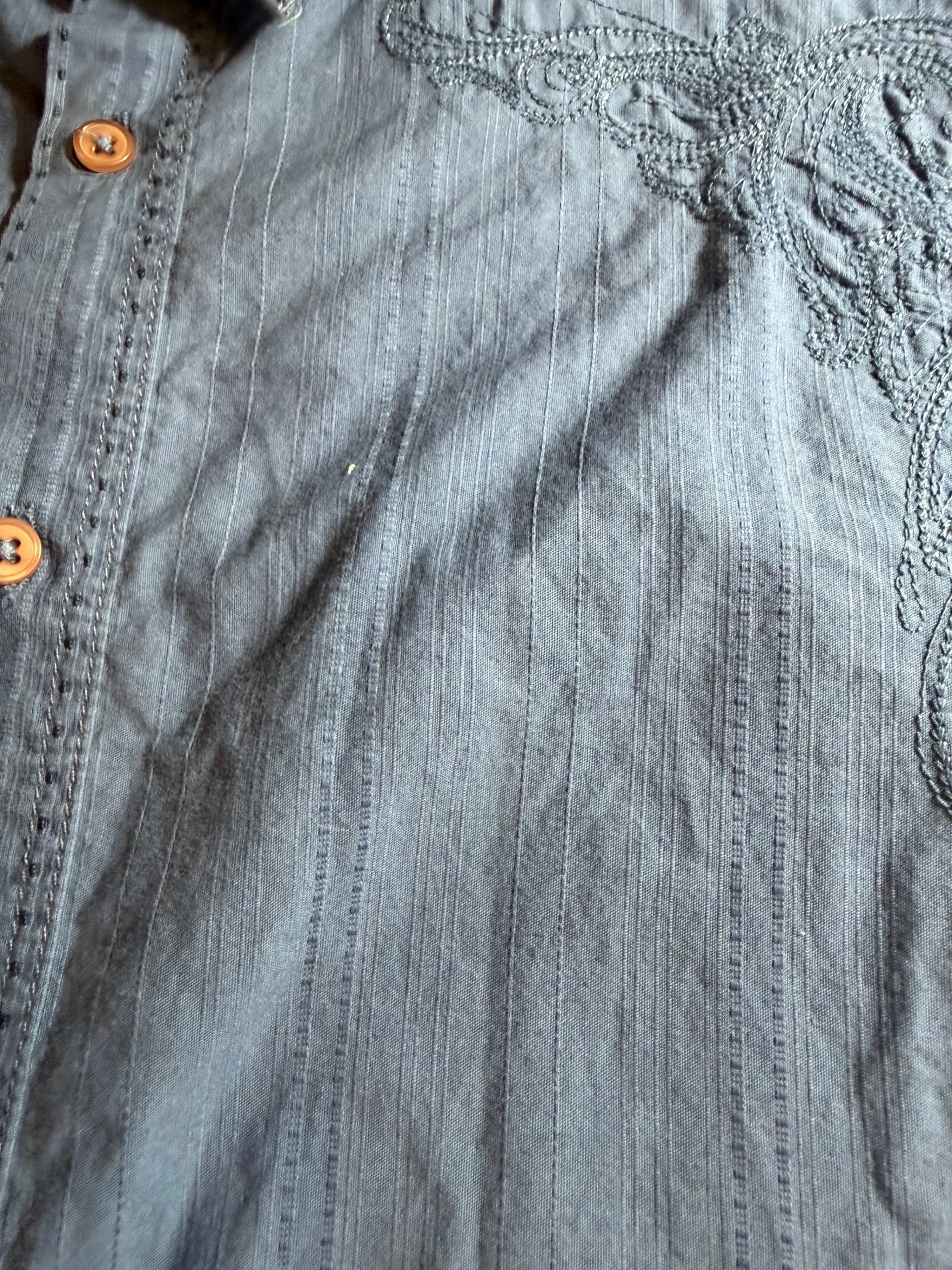 English Laundry Embroidered Western Button-Up Shirt Men's S Slate Blue Cotton - Thumbnail 7