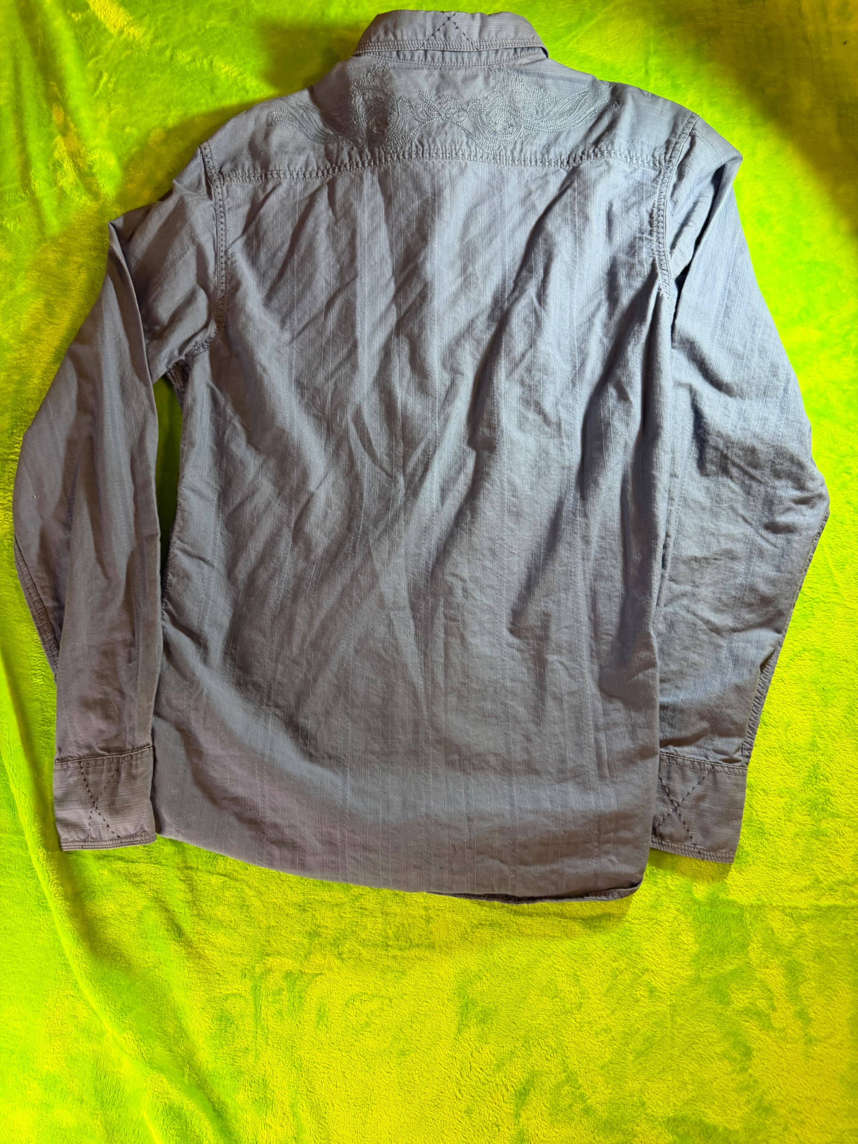 English Laundry Embroidered Western Button-Up Shirt Men's S Slate Blue Cotton - Thumbnail 2