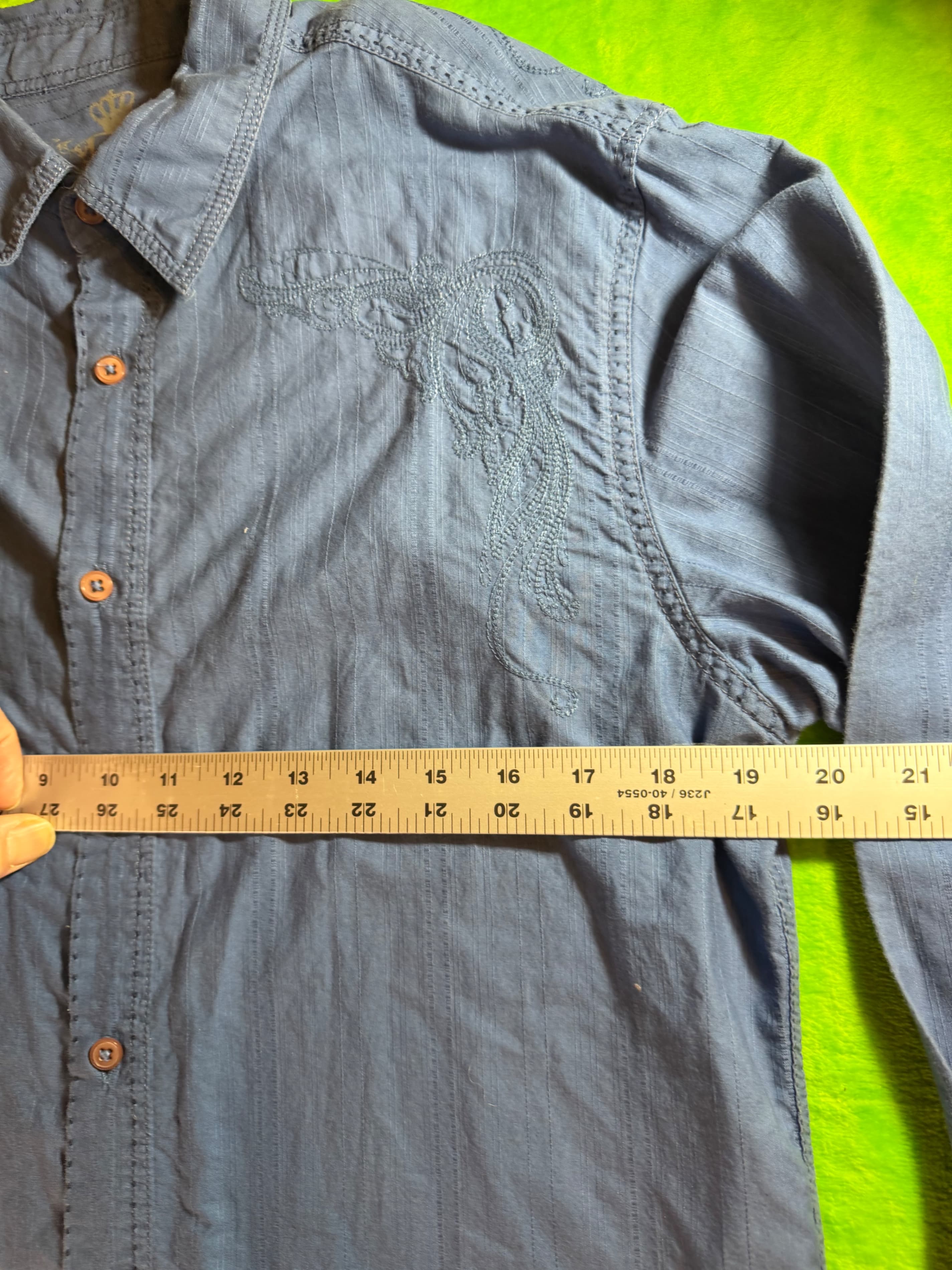 English Laundry Embroidered Western Button-Up Shirt Men's S Slate Blue Cotton - Thumbnail 10
