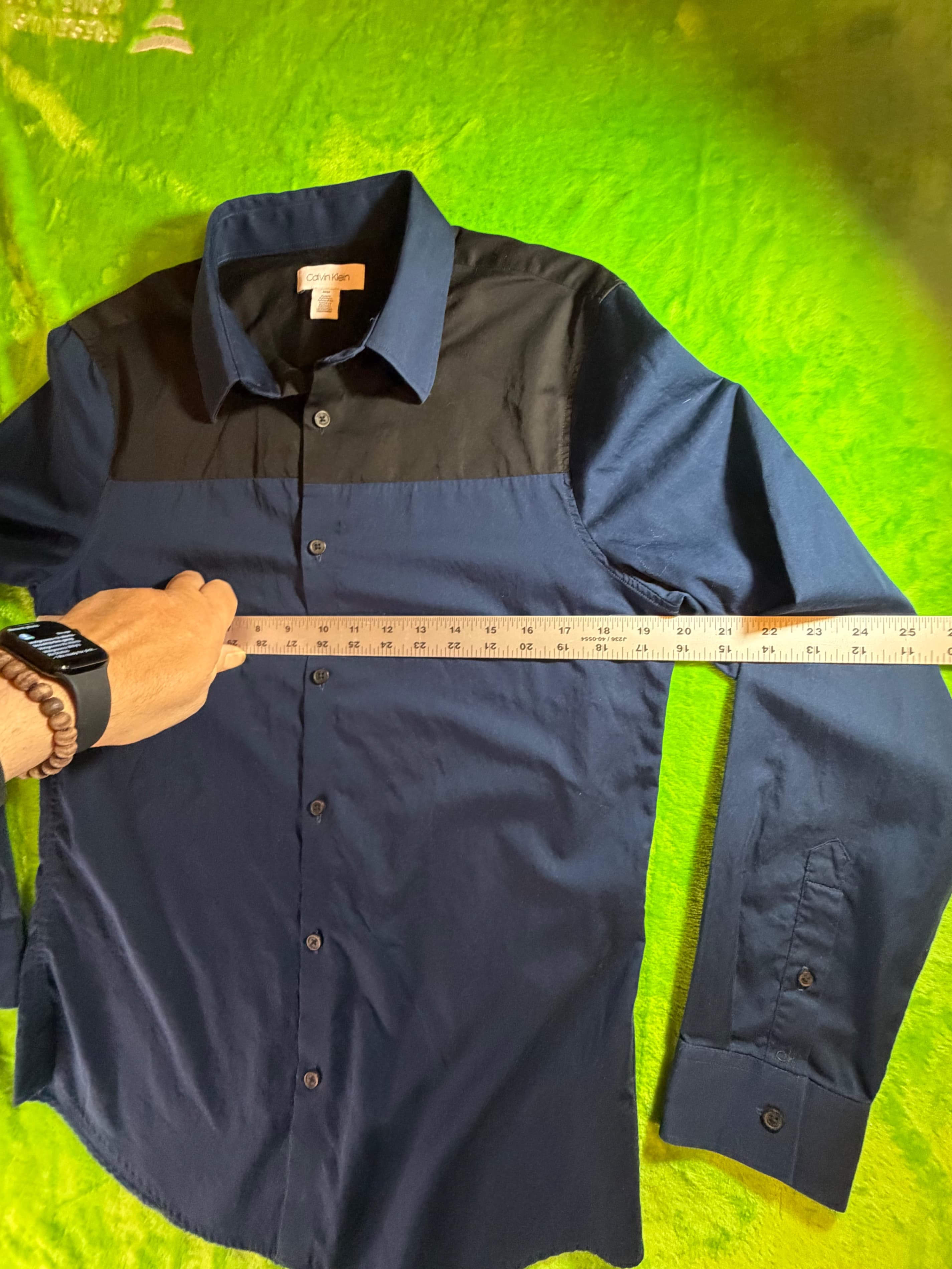 Calvin Klein Color Block Button-Up Shirt Men's M Navy Black Long Sleeve - Thumbnail 5