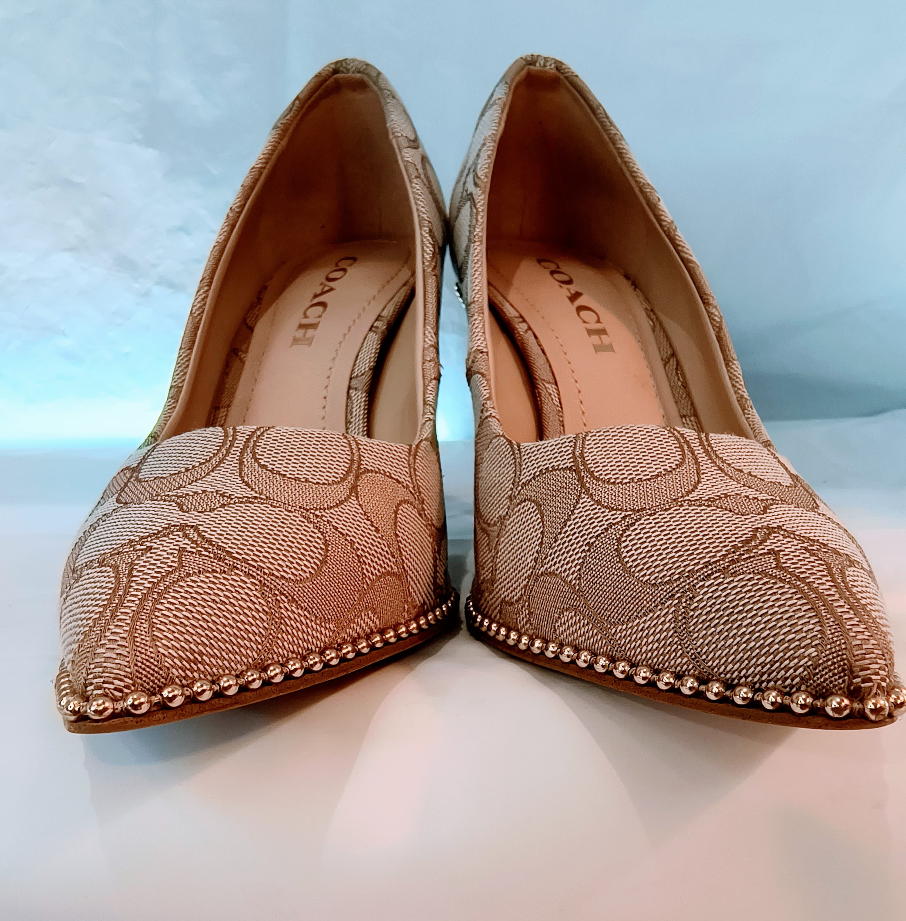 COACH Waverly 85 mm Pump with Bead Chain in Signature Coated Canvas (Tan/Stone) - Thumbnail 3