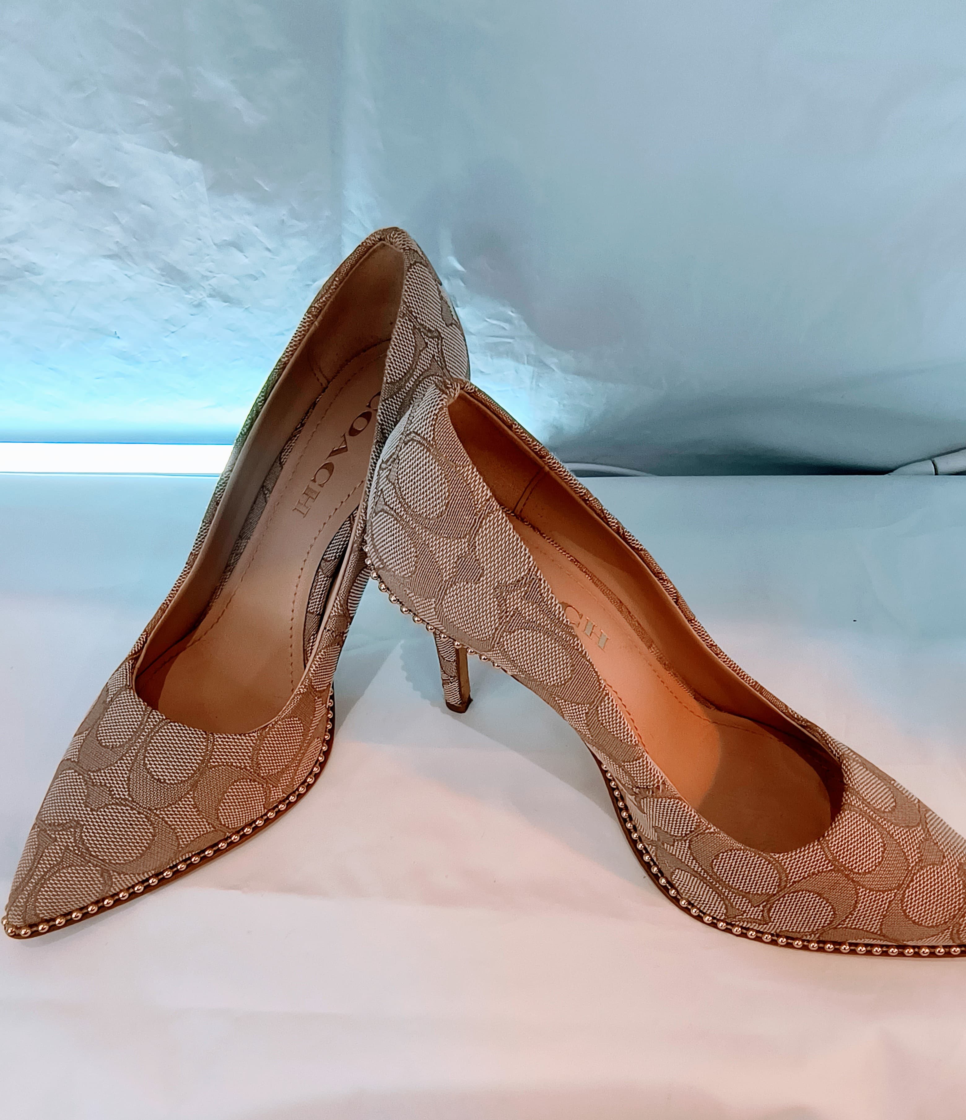 COACH Waverly 85 mm Pump with Bead Chain in Signature Coated Canvas (Tan/Stone) - Thumbnail 16