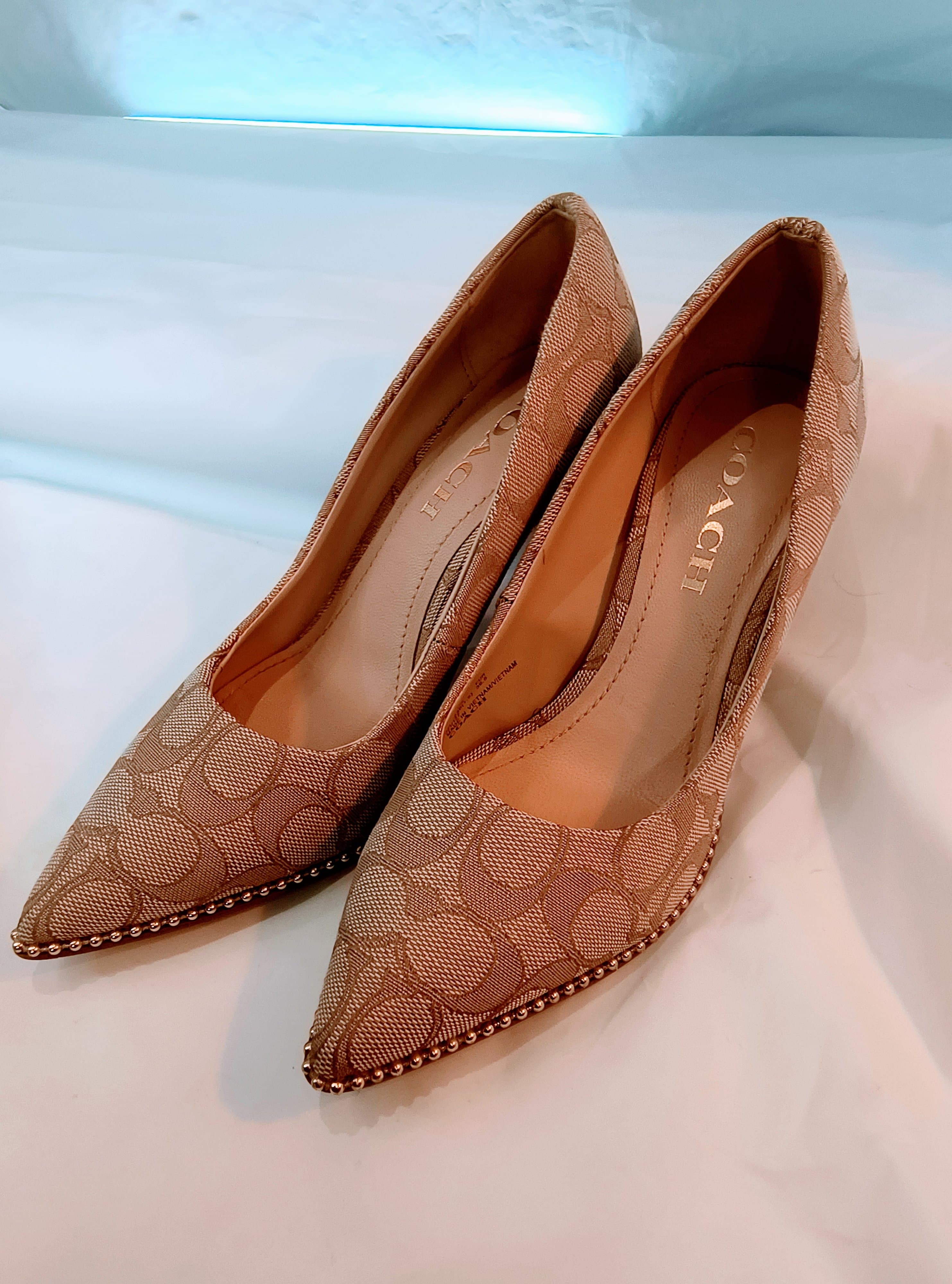 COACH Waverly 85 mm Pump with Bead Chain in Signature Coated Canvas (Tan/Stone) - Thumbnail 2