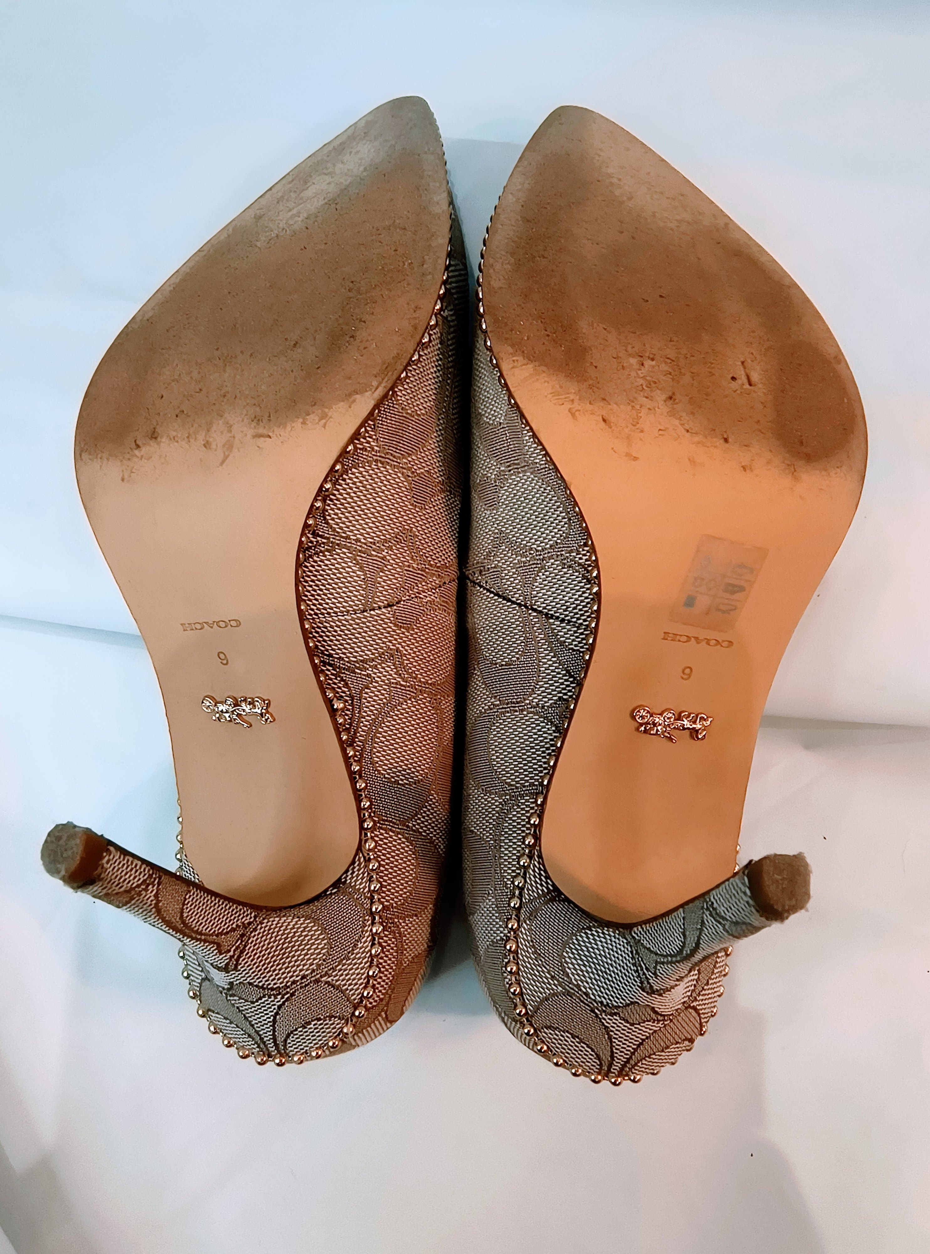 COACH Waverly 85 mm Pump with Bead Chain in Signature Coated Canvas (Tan/Stone) - Thumbnail 7
