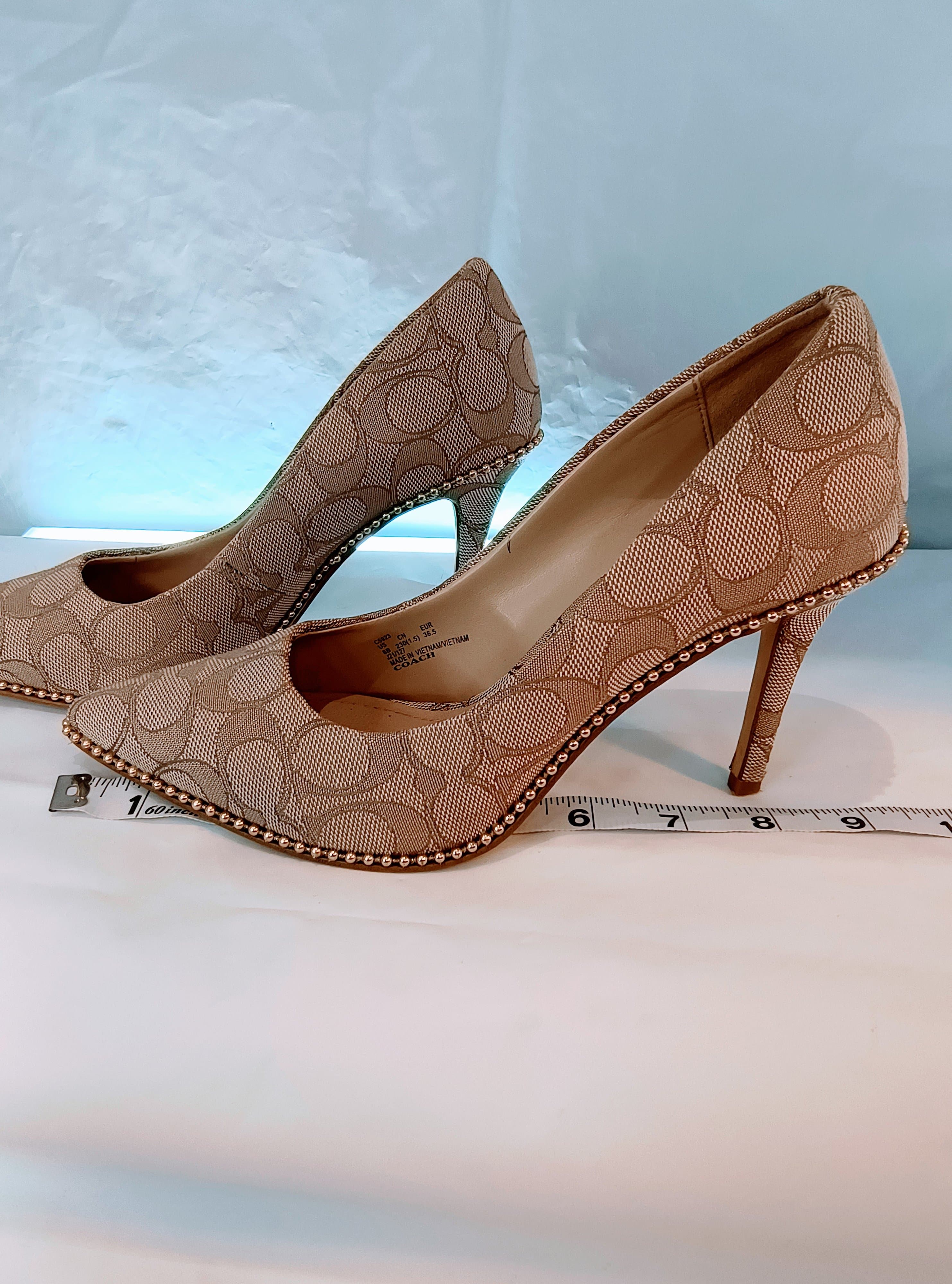 COACH Waverly 85 mm Pump with Bead Chain in Signature Coated Canvas (Tan/Stone) - Thumbnail 12